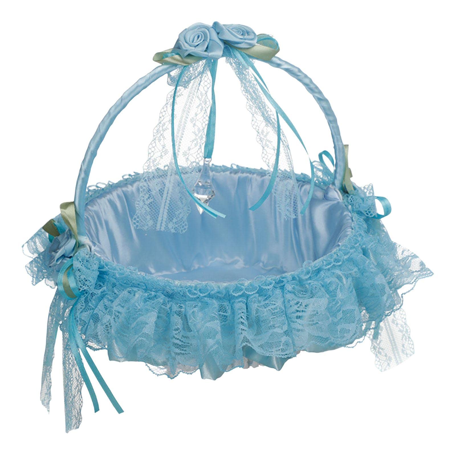 Shamjina Elegant Lace Flower Girl Basket - Blue Wedding Basket for Flower Girls, Bridal Party, Anniversaries & Special Events | Perfect for Wedding Ceremonies, Receptions & Photo Shoots