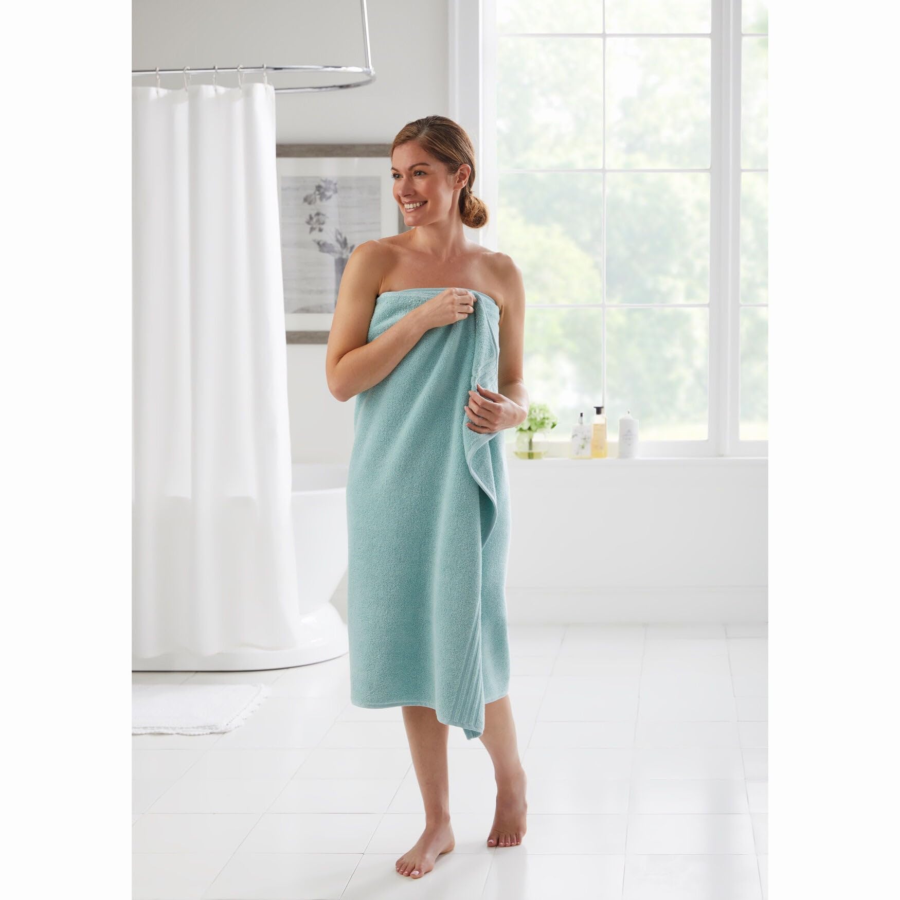 BrylaneHome Zero Twist 100% Cotton Oversized Bath Towel - Pool Blue | Super Absorbent Luxury Bath Sheet for Spa, Beach & Pool Use