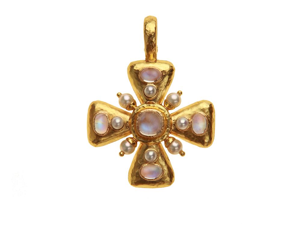 Elizabeth Locke Moonstone & Pearl Maltese Cross Pendant Necklace - Elegant Jewelry for Women, Perfect Gift for Birthday, Anniversary & Special Occasions