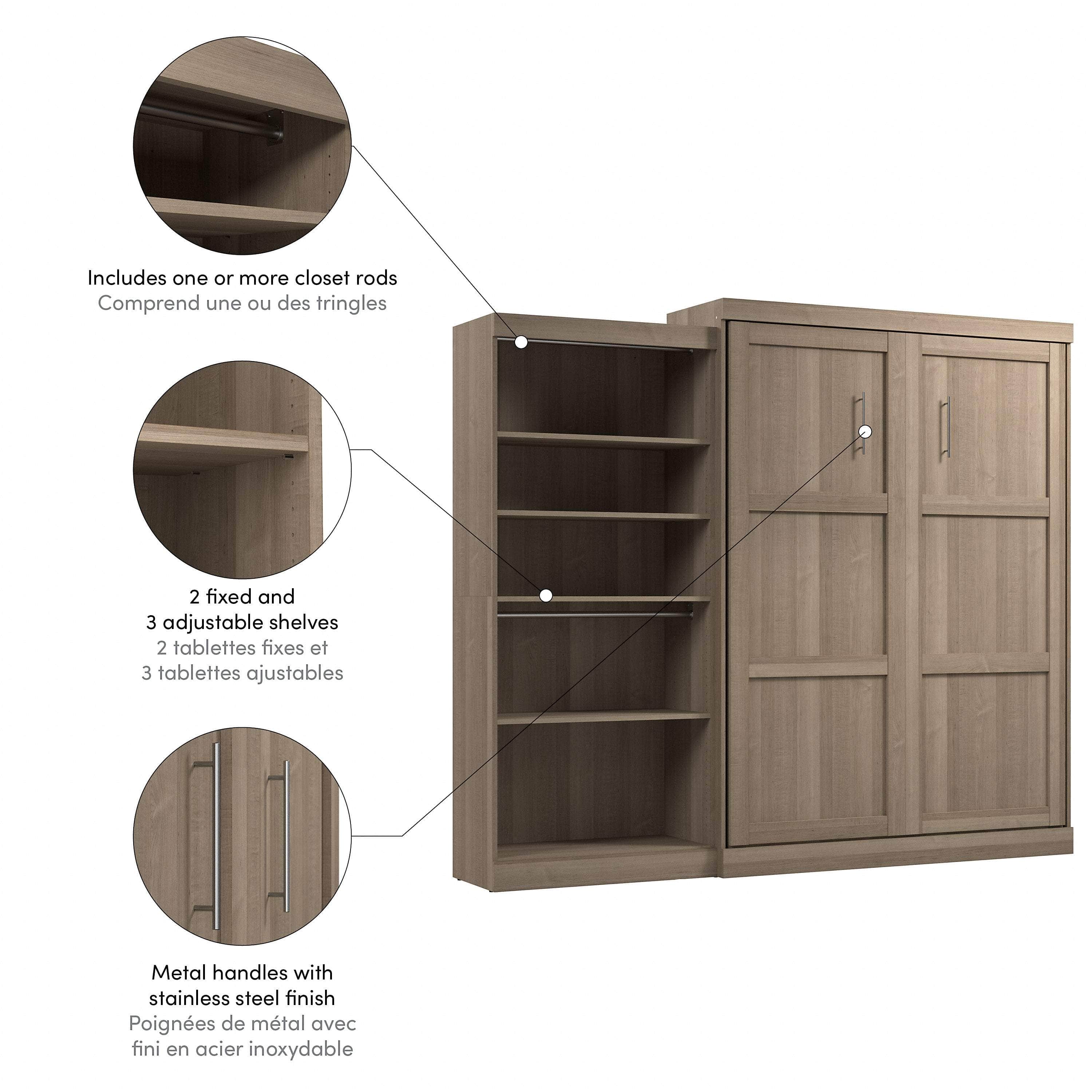 Pur Queen Murphy Wall Bed with Closet Organizer (101W) - 7 Color Options | Space-Saving Wall Bed for Small Apartments, Guest Rooms & Home Offices