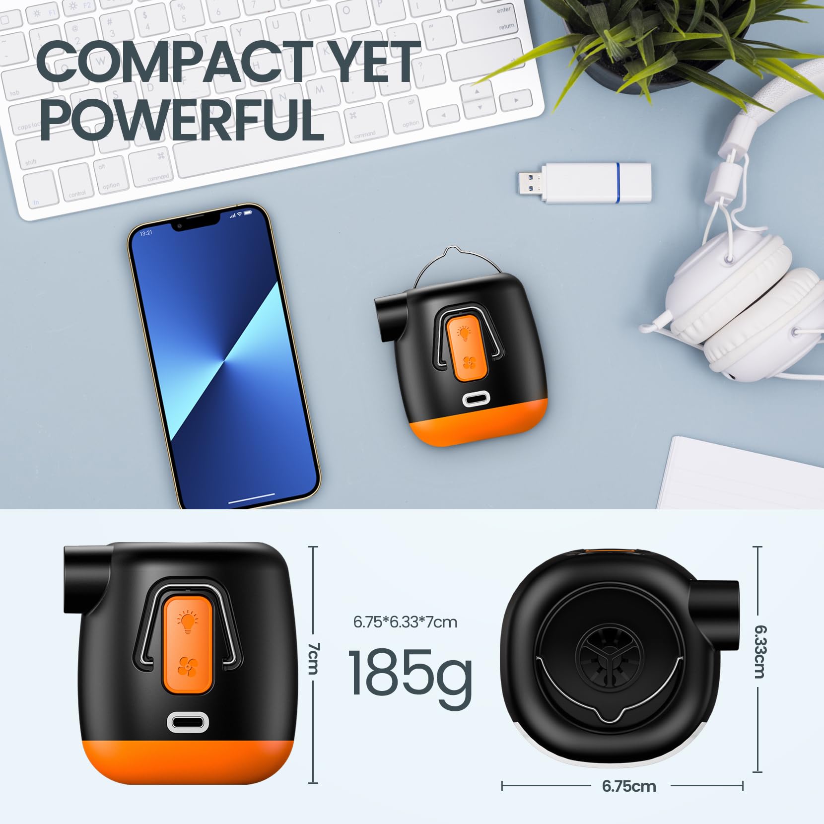 Portable Electric Air Pump for Inflatables - 3600mAh Rechargeable Battery, Fast Inflation/Deflation for Pool Floats, Air Mattress, Swimming Rings, Vacuum Bags - Compact Camping Light Included - Perfect for Travel, Beach, Camping & Home Storage