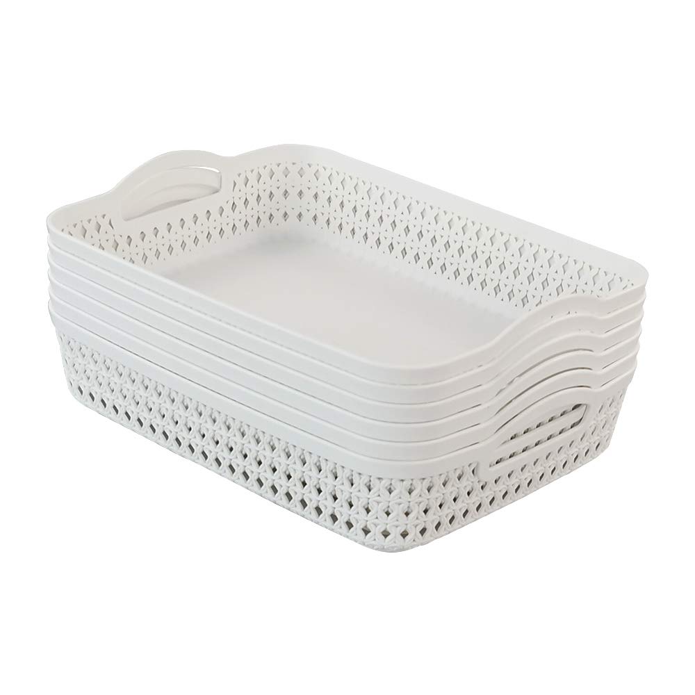 6-Pack Large Plastic Storage Baskets with Handles - Organizer for Home & Office