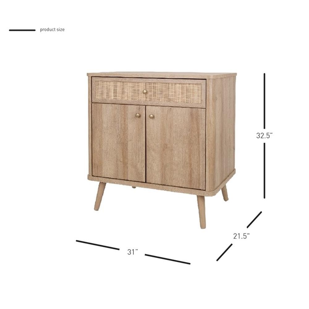 Natural Oak Thelma Rattan Small Cabinet with 1 Drawer & 2 Doors - Vintage Boho Bedroom Storage & Entryway Organizer | Pacific Direct