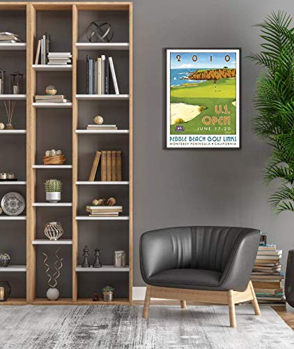 Lee Wybranski Official Golf Art Print - 2010 U.S. Open Championship at Pebble Beach - 20x30 Inch Framed Golf Poster - Perfect Golf Gift for Men - Home Office Decor & Man Cave Wall Art