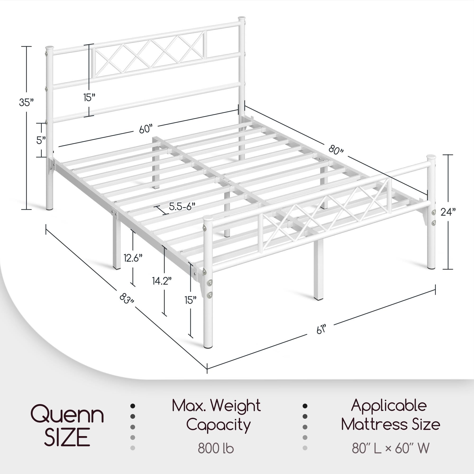 Topeakmart White Metal Queen Bed Frame with Headboard & Footboard - Sturdy Platform Bed with Slat Support & Under Bed Storage - Perfect for Master Bedroom, Guest Room, or Small Space
