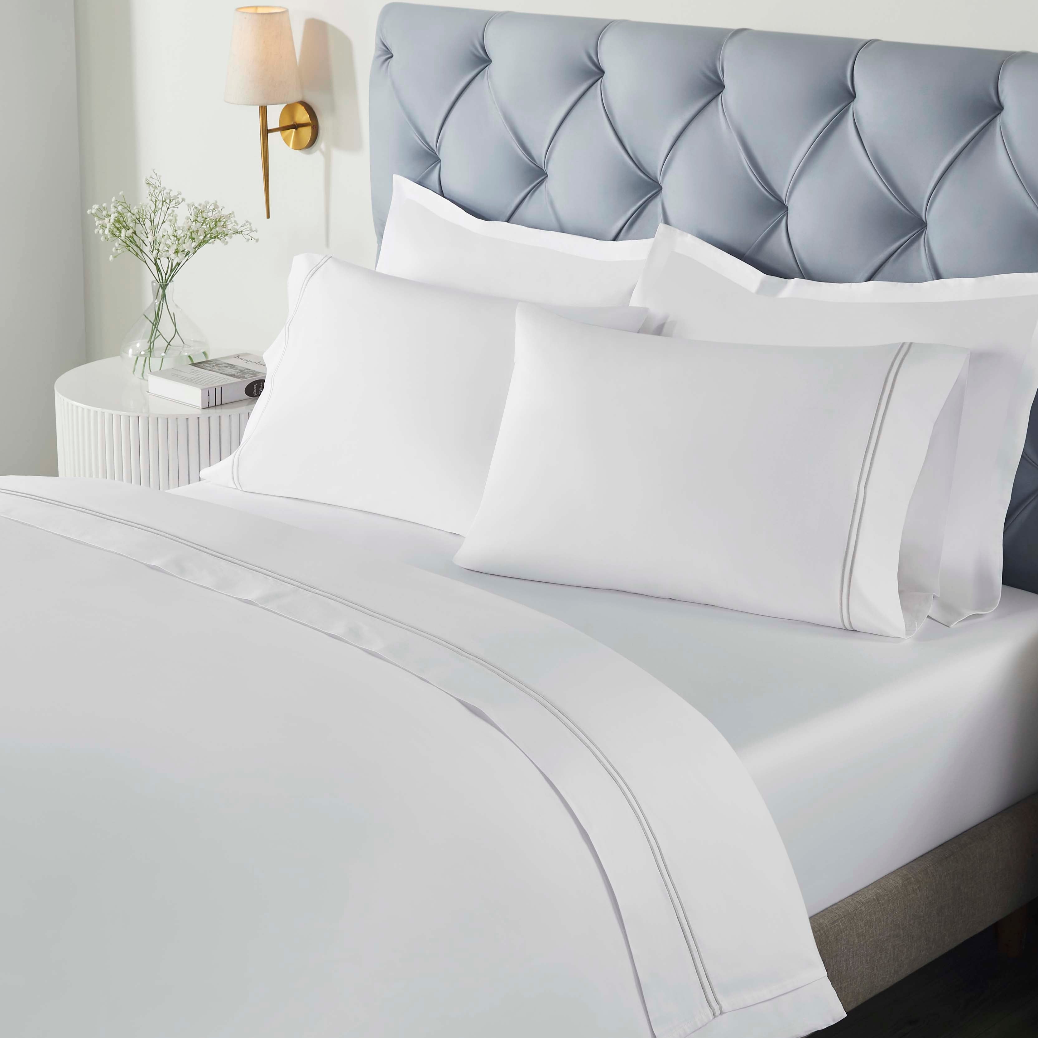 Premium Fieldstone Cotton 2-Line Embroidered Deep Pocket Sheet Set - Queen Size, 4-Piece Bedding Set for Comfortable Sleep & Luxury Bedroom Decor