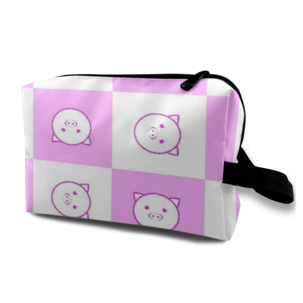 Waterproof Pink Pig Checkered Makeup Bag - Large Travel Toiletry Organizer for Outdoor Trips