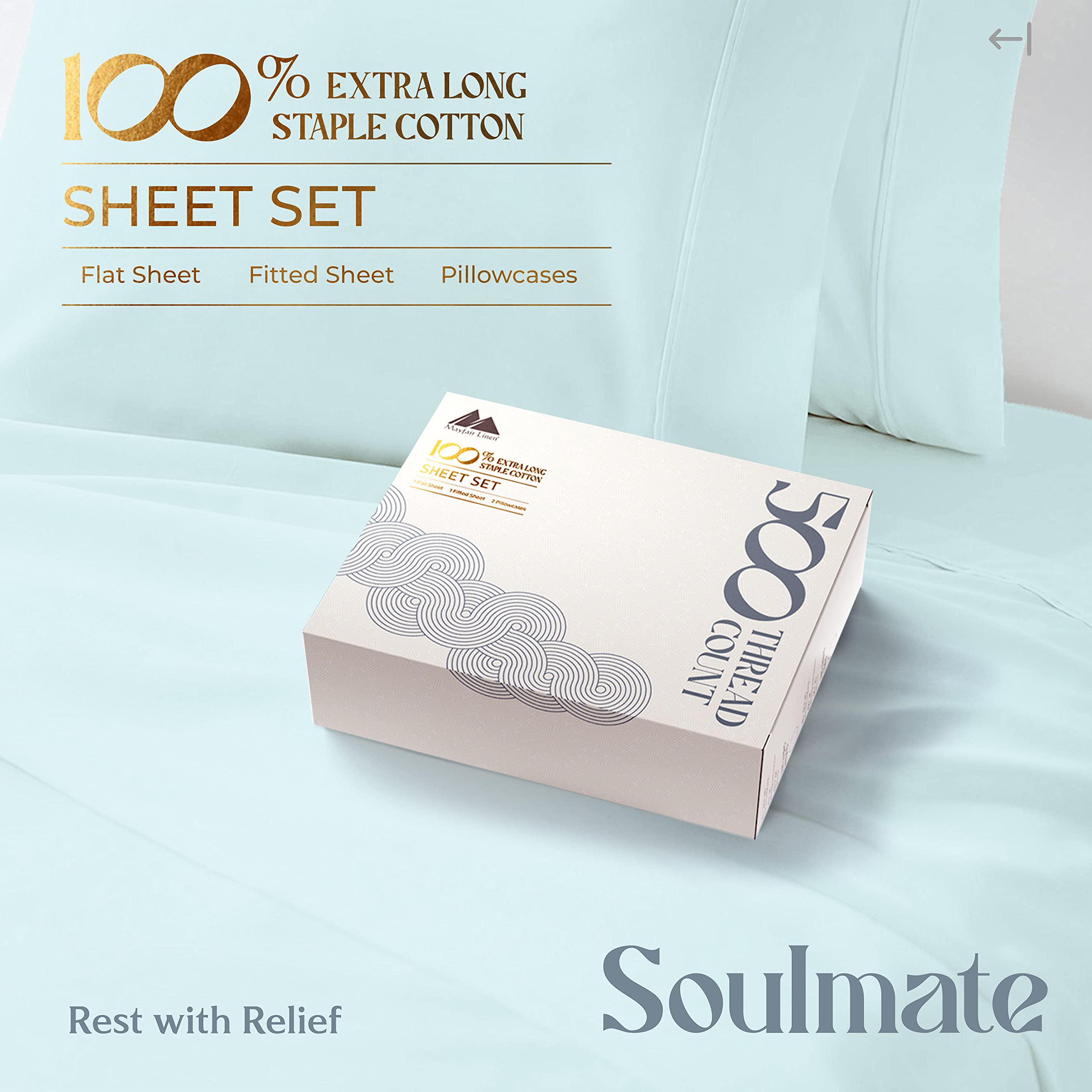 Mayfair Linen 500 Thread Count Twin XL Cotton Sheets - 3 Piece Ultra Soft Cooling Sateen Weave Bed Sheet Set in Sea Foam | Hotel Quality 16