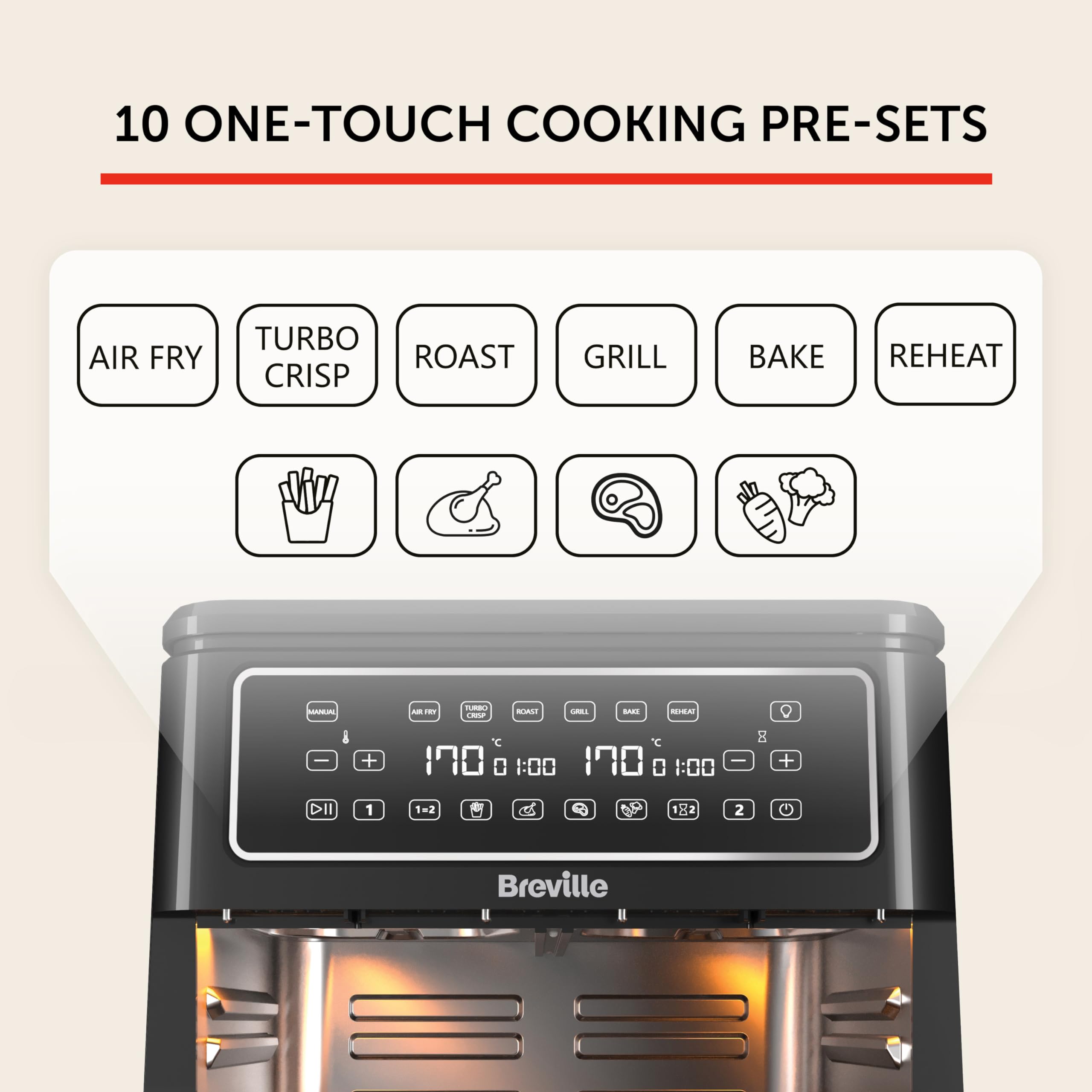 **Breville Halo Flexi Air Fryer & Large Mesh Tray – 11L Digital Dual Air Fryer Oven, 2400W – Fry, Bake, Grill, Roast & Reheat – Energy Efficient (Save £65/Year) – Black [VDF138] – Perfect for Family Meals, Quick Snacks & Healthy Cooking**