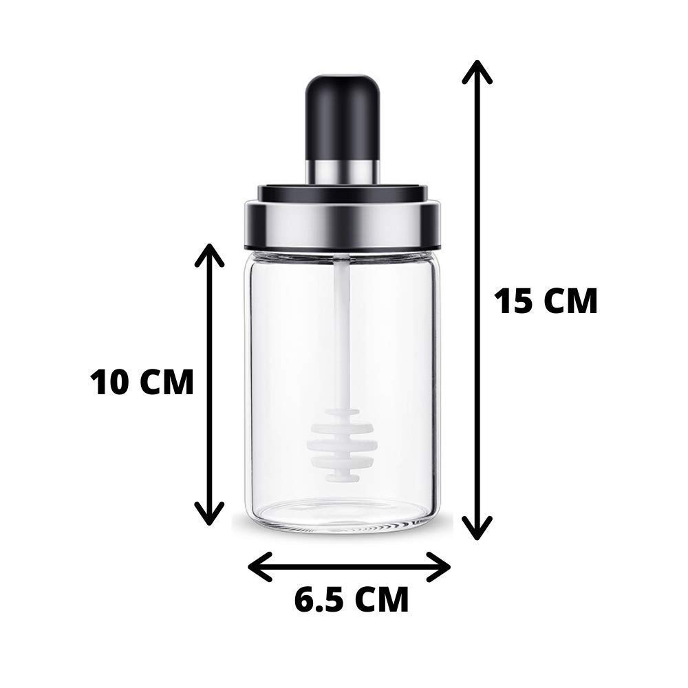 Premium Borosilicate Glass Honey Storage Jar with Stainless Steel Dipper - 250ml, Airtight & Leak-Proof - Perfect for Honey, Syrups, Jam & Spice Storage - Ideal for Kitchen, Pantry & Gift Giving