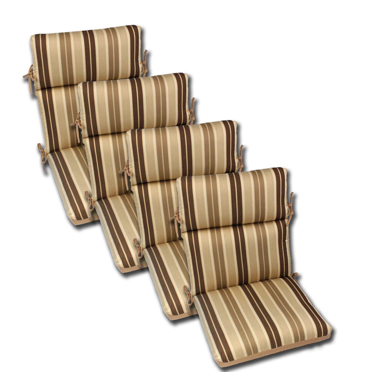 Comfort Classics Inc. Set of 4 Reversible Outdoor Chair Cushions 22x44x5 Inches - Waterproof Acrylic Fabric with Channeled Design for Patio, Deck, Poolside, and Garden Furniture - All-Weather Comfort for Lounge Chairs