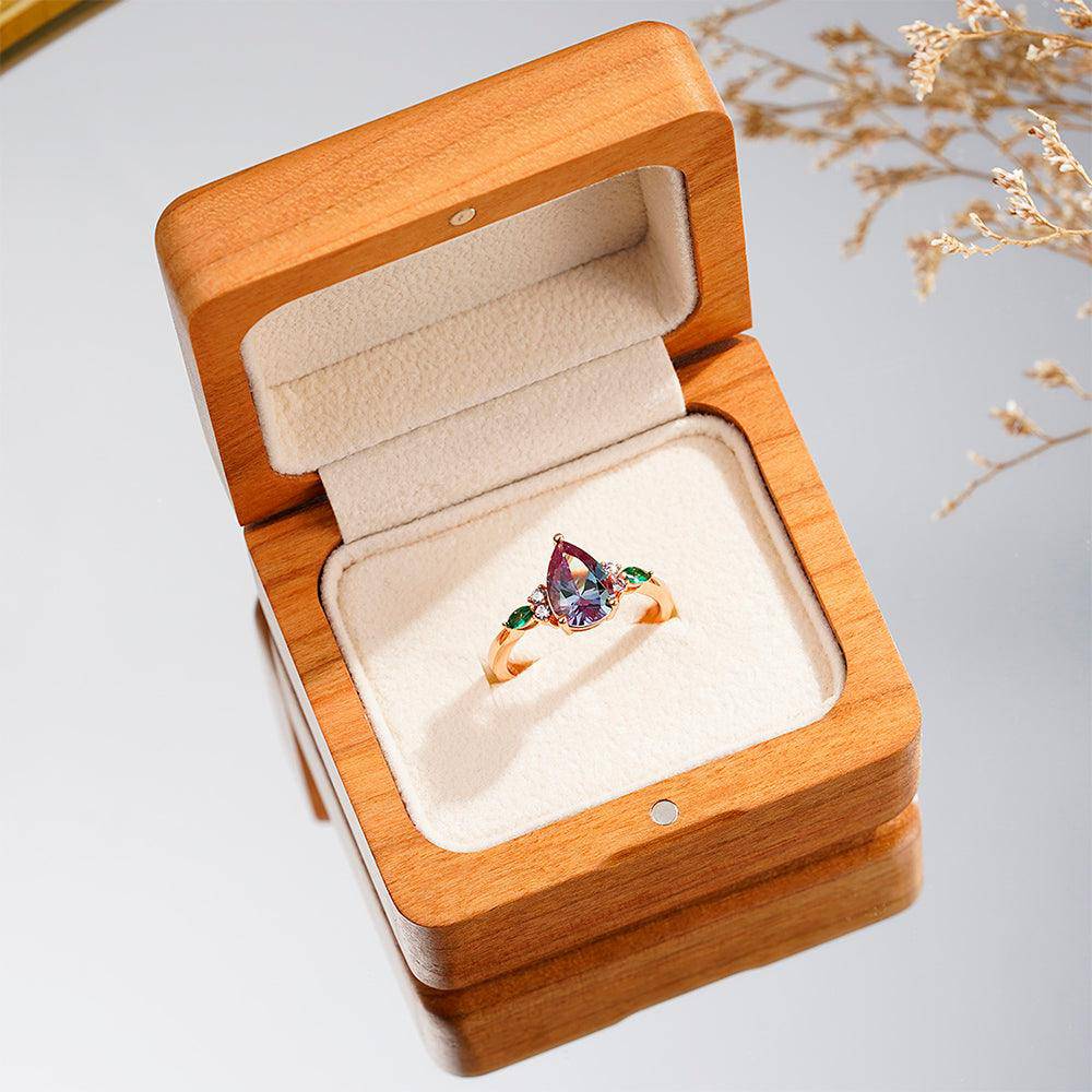 1.5 Carat Pear-Shaped Alexandrite Engagement Ring with Emerald Accents - Perfect for Proposals, Anniversaries & Special Occasions