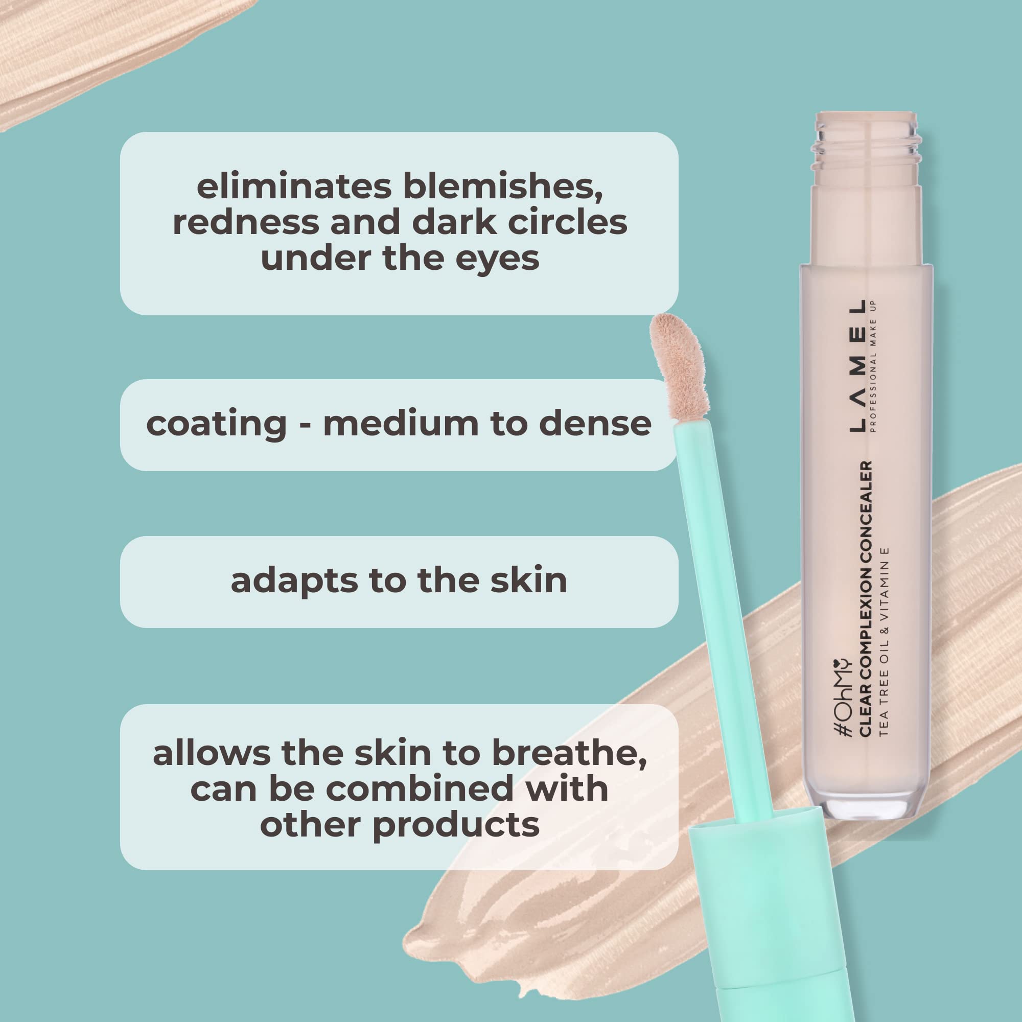 Lamel OH my Clear Face Concealer 401-Light Beige - Creamy Full Coverage Concealer for Dark Circles & Blemishes - Waterproof & Sweatproof - Natural Matte Finish - 0.23 fl oz / 7ml - Perfect for Daily Makeup, Photo Shoots & Special Occasions