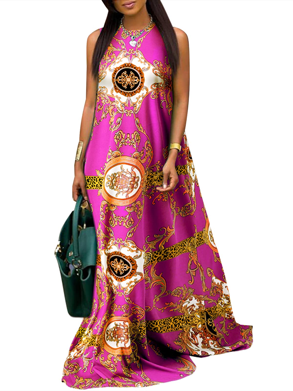 VONDA Women's Bohemian Maxi Dress - Loose African Summer Long Kaftan Gown for Beach, Vacation & Casual Wear | Flowy Boho Chic Dress for Outdoor Parties & Festivals