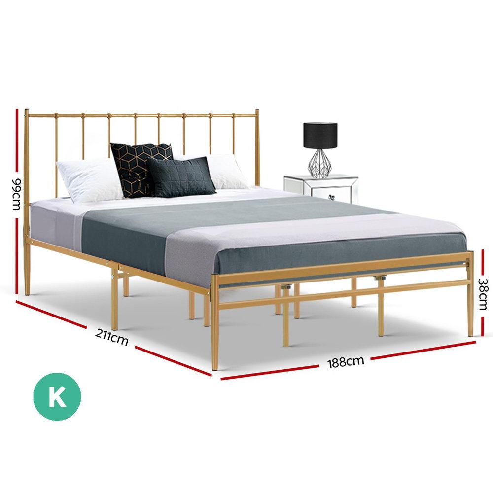 King Size Amor Bed Gold & Bonita Euro Top Mattress - Medium Firm Support for Back Pain Relief - Luxury Hybrid Mattress for Bedroom, Guest Room & Dorm Use