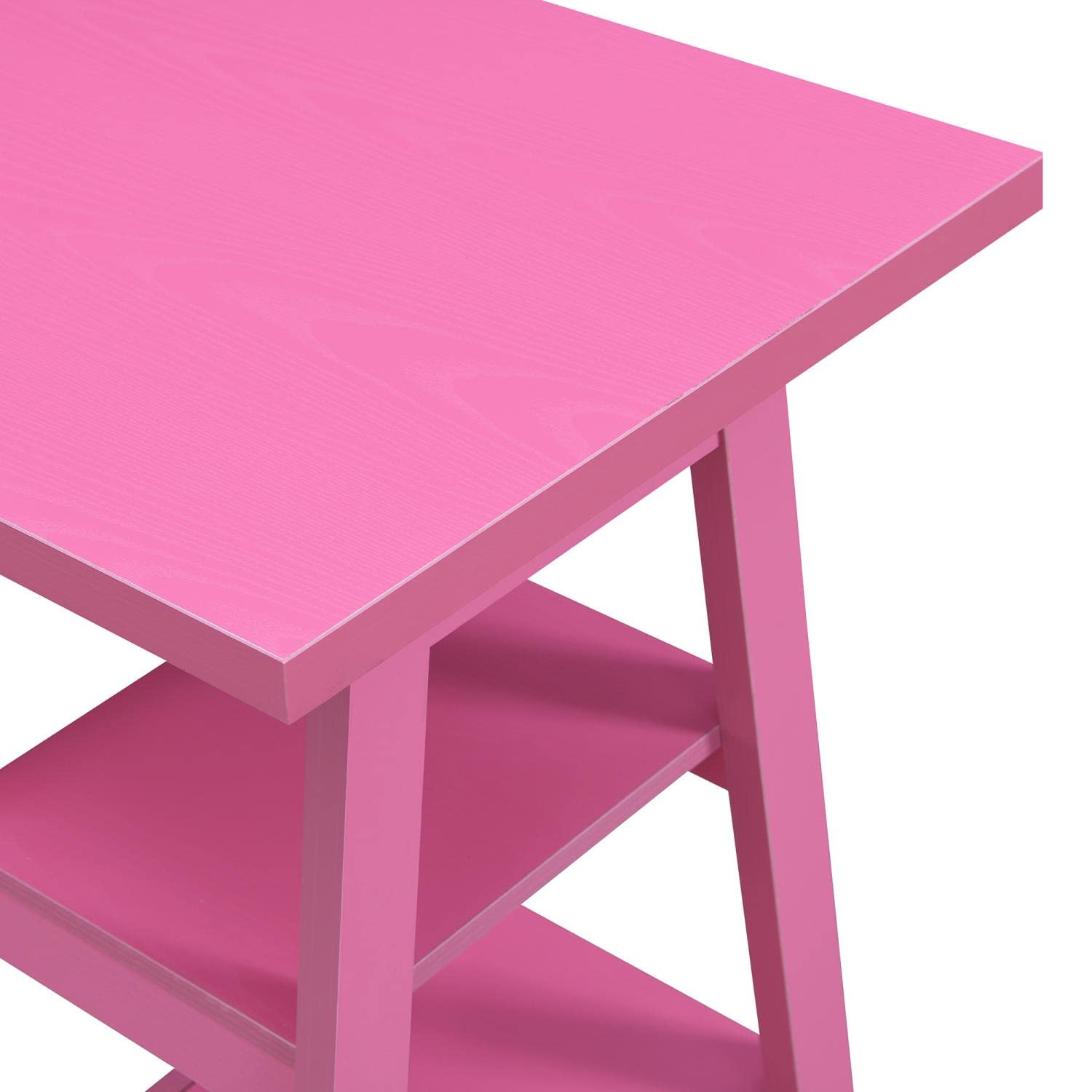 Convenience Concepts Designs2Go Double Trestle Desk with Shelves - Pink Writing Desk with Storage for Home Office, Study Room & Small Spaces - Perfect for Remote Work, Online Classes & Crafting