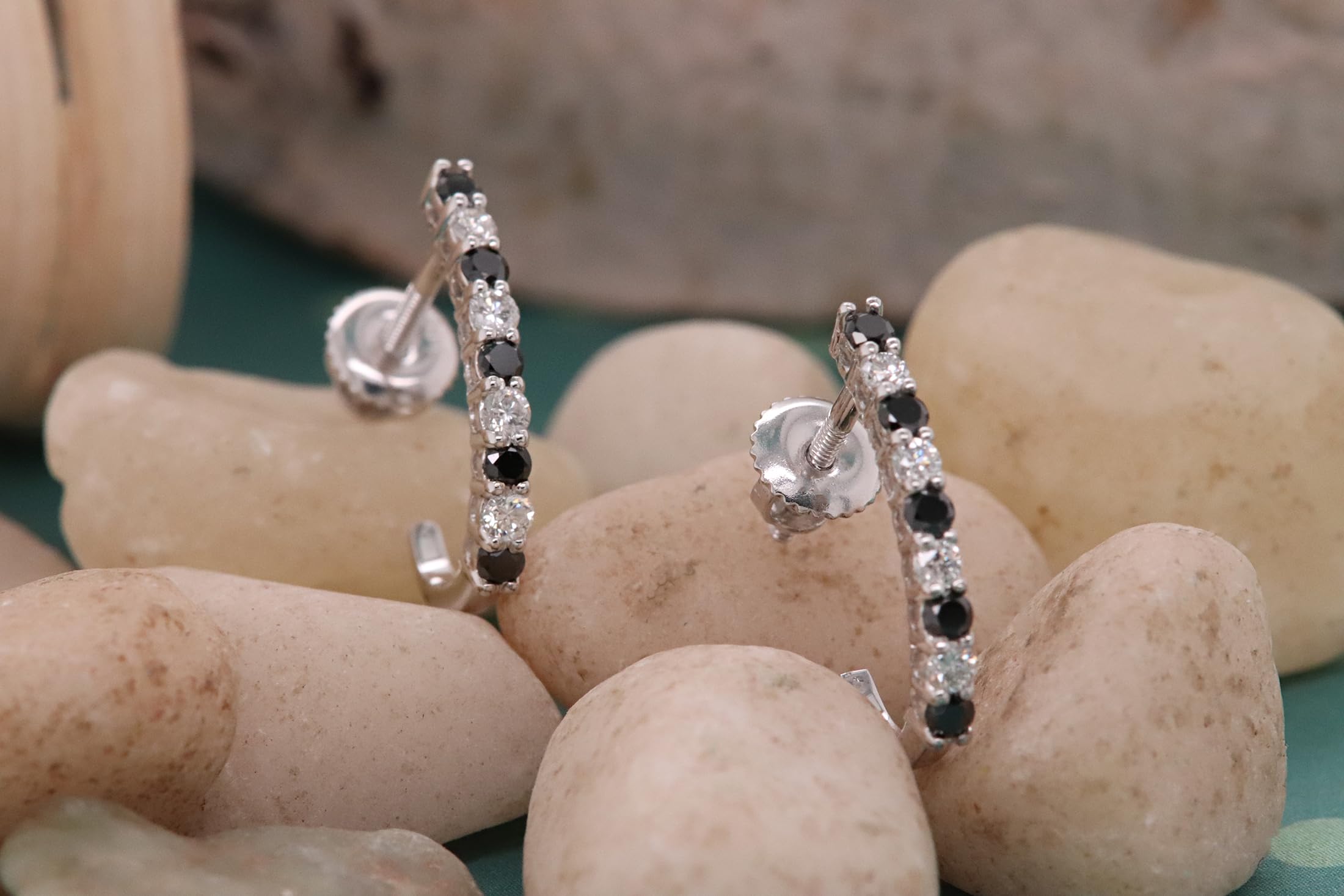 10K Solid White Gold Round Gemstone & Diamond J Hoop Earrings for Women | Elegant Dazzlingrock Collection | Perfect for Parties, Weddings & Everyday Wear