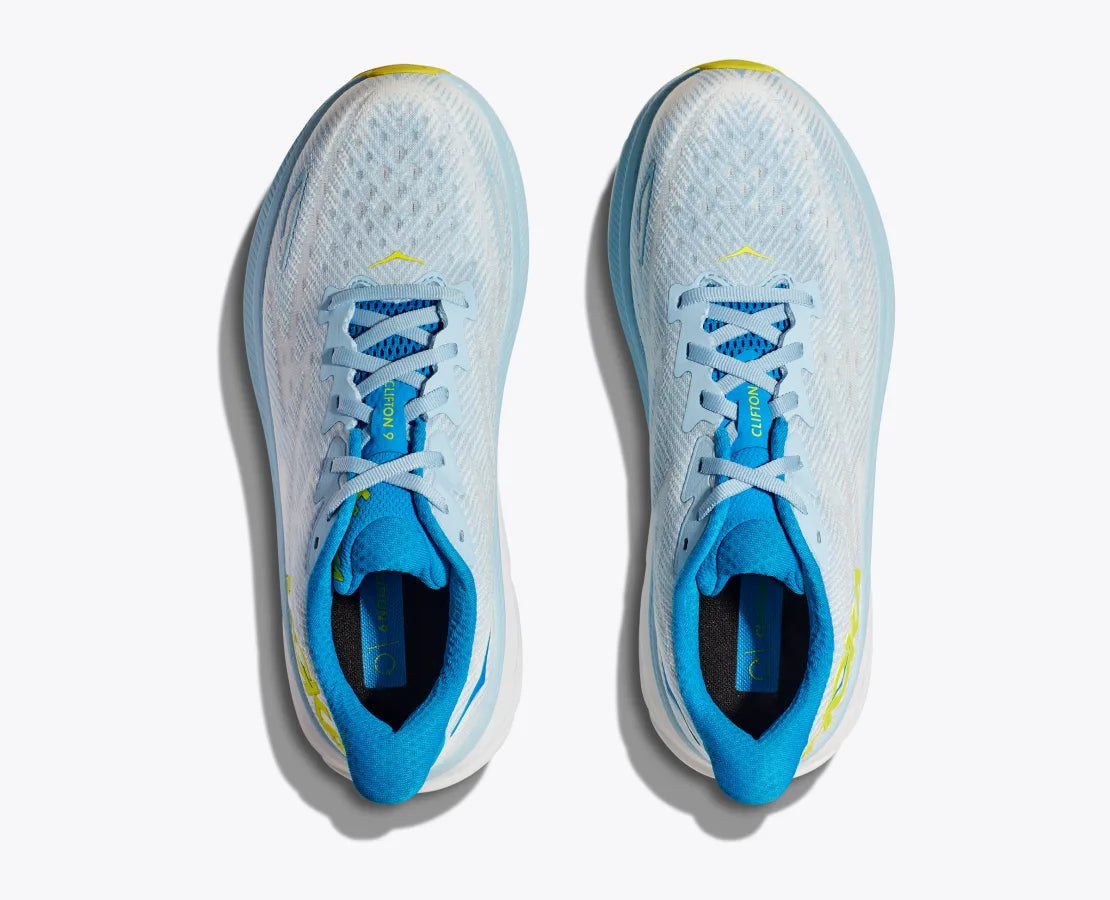 HOKA Men's Clifton 9 Running Shoes - Lightweight Cushioned for Road & Trail - Ice Water/Evening Primrose Color - Perfect for Jogging, Gym Workouts & Daily Wear