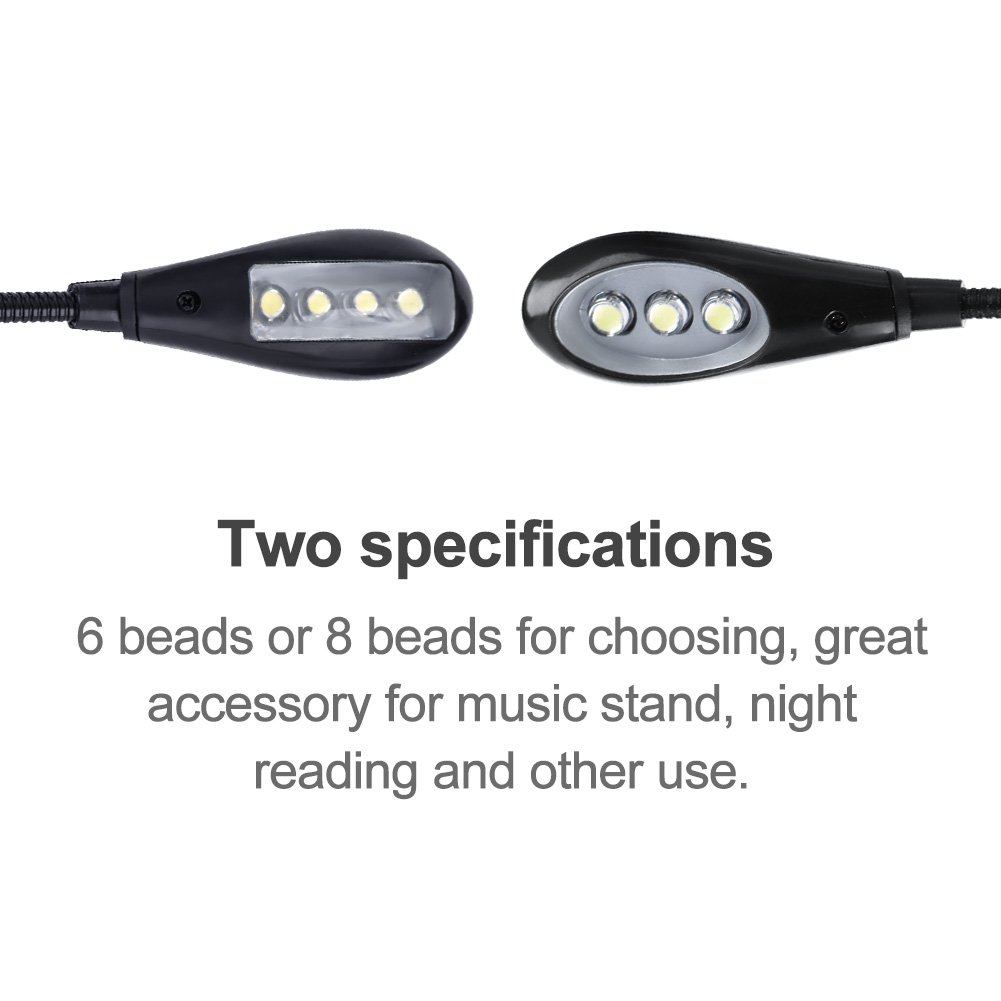ASHATA LED Music Stand Light with Double Adjustable Arms - Clip On Piano & Book Reading Lamp (8 Beads) - Perfect for Musicians, Students & Night Readers