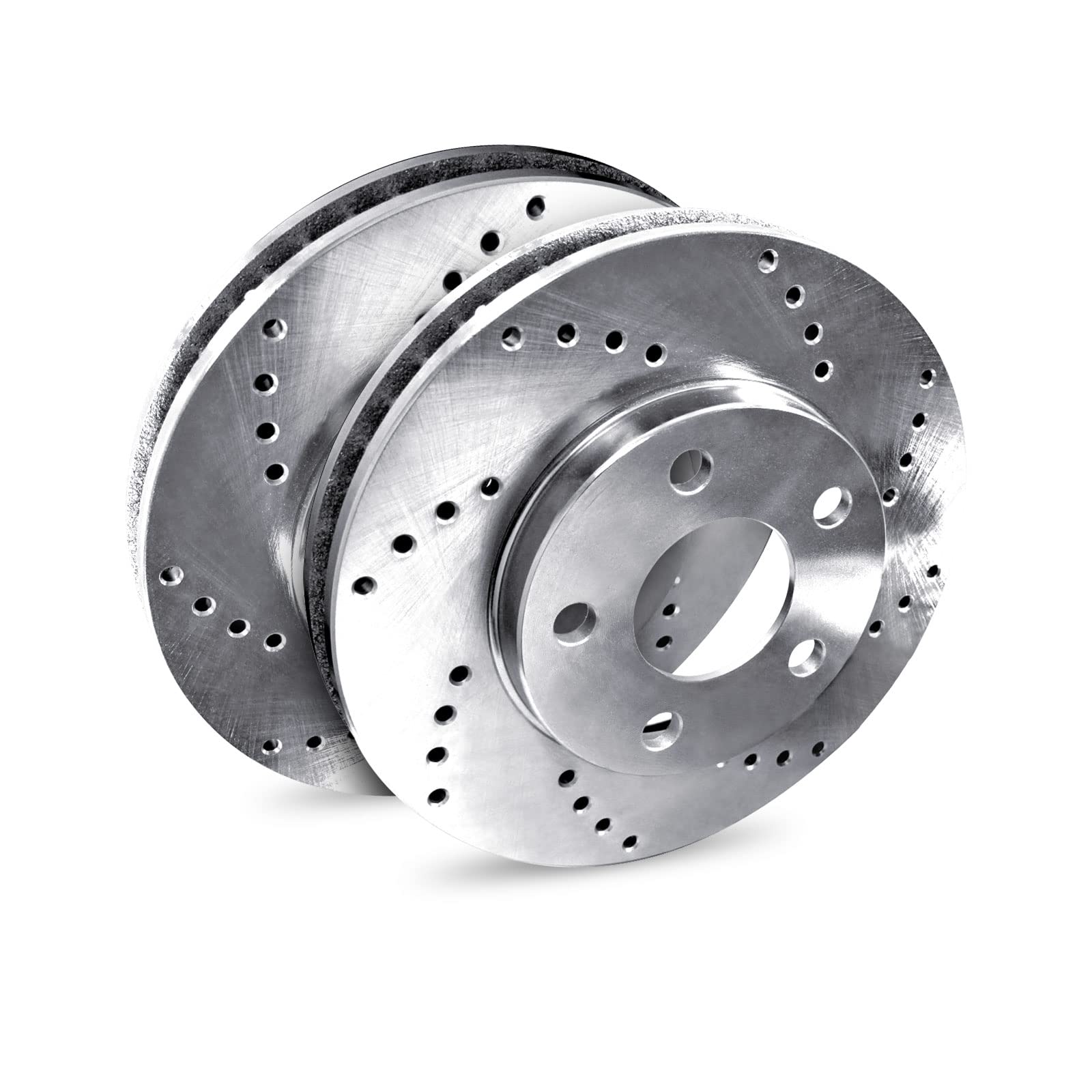 R1 Concepts Silver Zinc Cross Drilled Brake Rotors for 1985-1986 Toyota MR2 Rear | High Performance Braking | Perfect for Street Racing & Daily Commuting