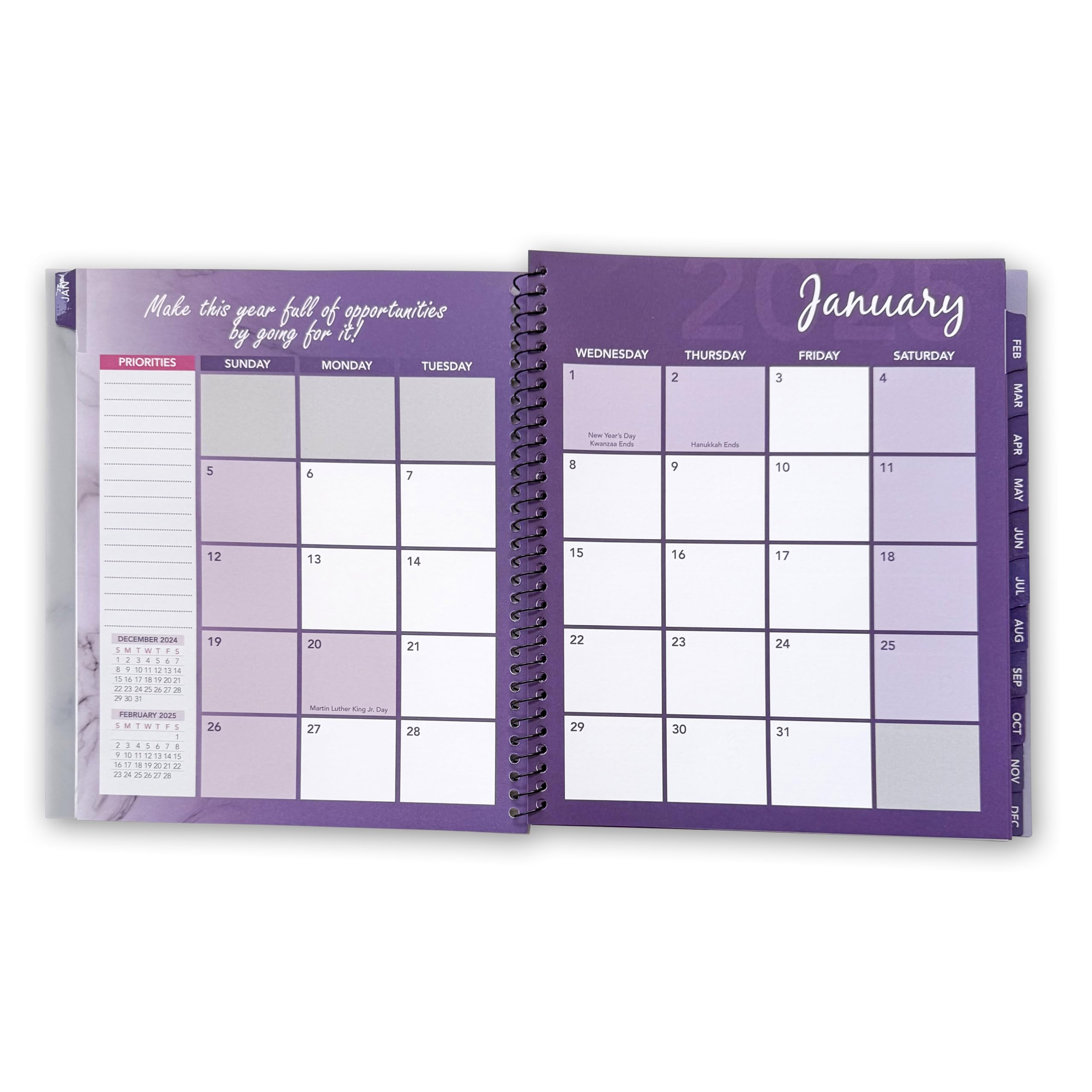 RE-FOCUS THE CREATIVE 2025 13-Month Planner with To-Do Lists, Notes & Appointments - Purple Daily & Weekly Schedule Organizer for Office, School or Home Productivity