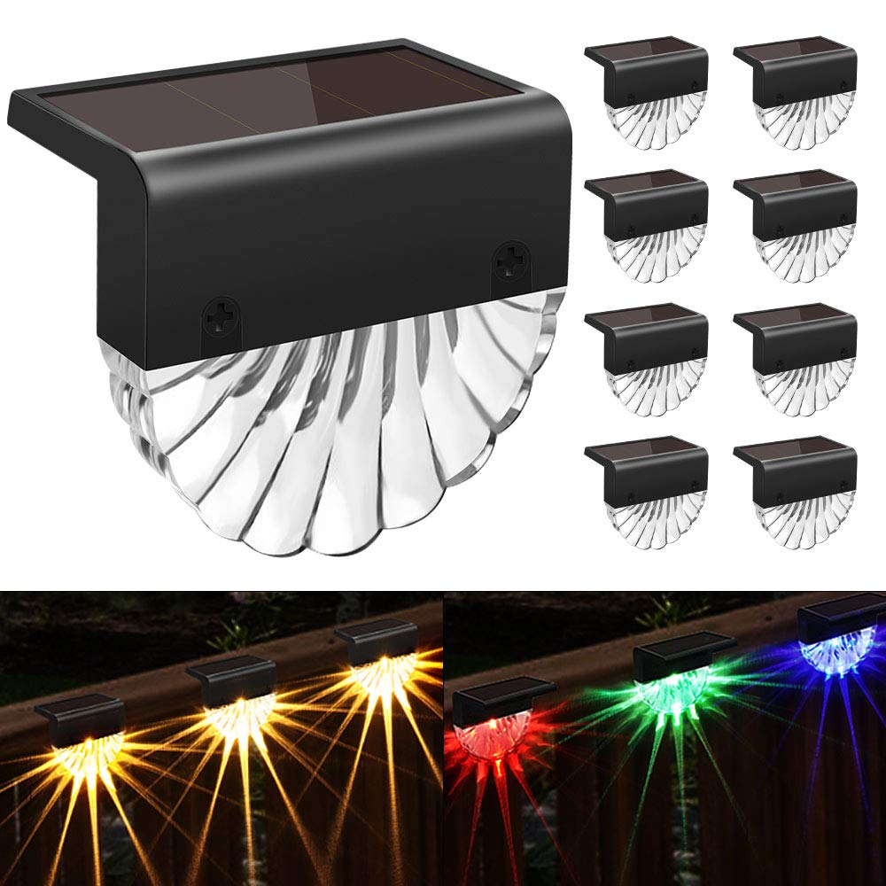 8 Pack Solar Deck Lights Outdoor - Waterproof Solar Step Lights for Patio, Stairs, Fence, Pathway, Porch, Driveway & Garden Decor (Warm White/LED Color Glow) - Perfect for Nighttime Safety & Landscape Lighting