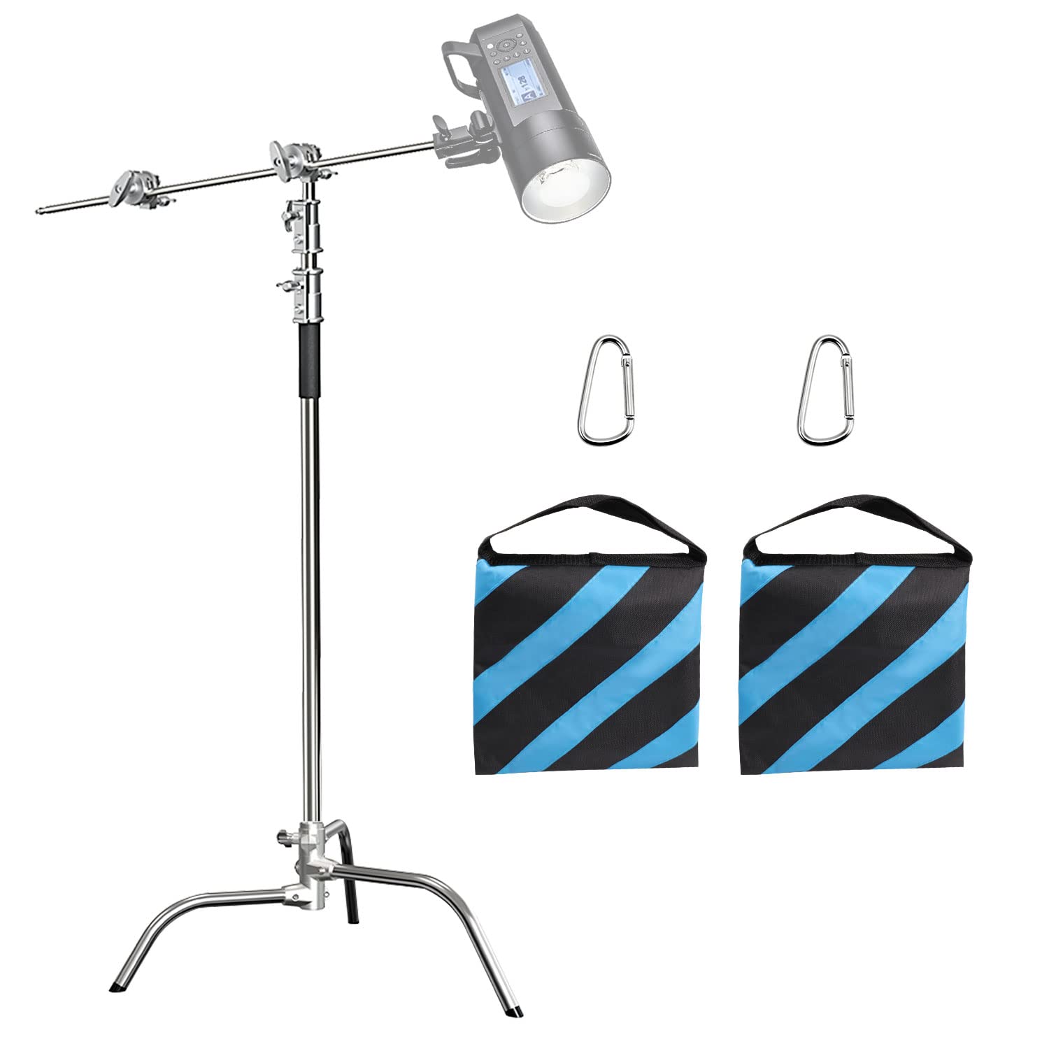 Heavy Duty Photography C Stand with Boom Arm - 100% Stainless Steel, Max Height 10.5ft/131in, Professional Light Stand for Studio, Video & Photography (1 Pack) - Perfect for Film Sets, YouTube Videos & Product Photography