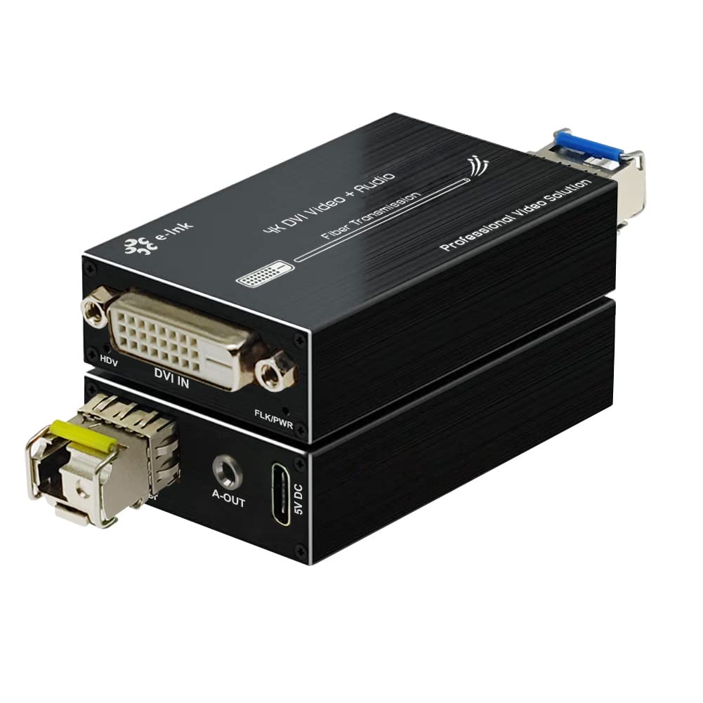 4K DVI Fiber Extender - Ultra HD DVI to Fiber Optic Converter, 20km Single-Mode DVI Video Transmitter with External Stereo Audio Support - Perfect for Long-Distance Digital Signage, Conference Rooms & Industrial Video Transmission