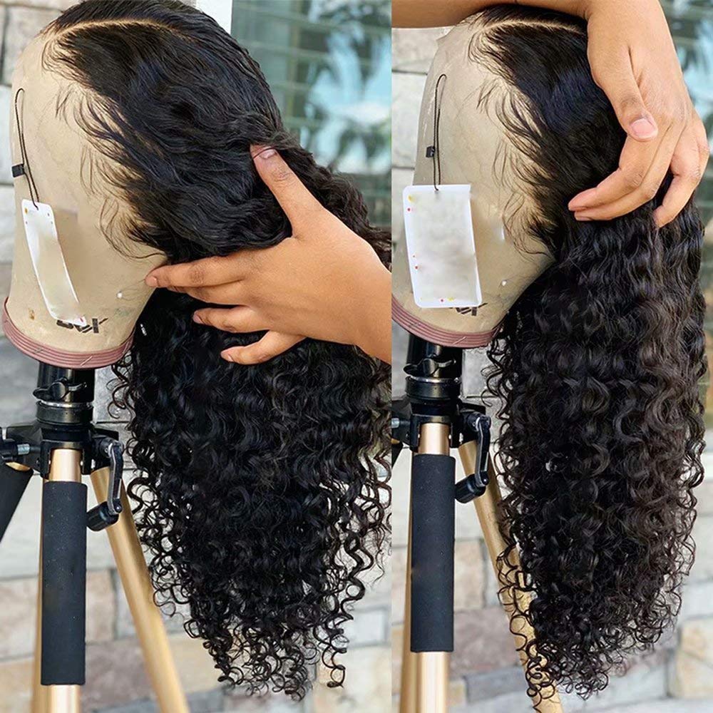 13x4 HD Transparent Lace Front Human Hair Wig - Deep Wave Curly Brazilian Virgin Hair, Pre Plucked with Baby Hair & Bleached Knots, Glueless, 150 Density, 20 Inch | Natural Look for Daily Wear, Parties & Special Occasions