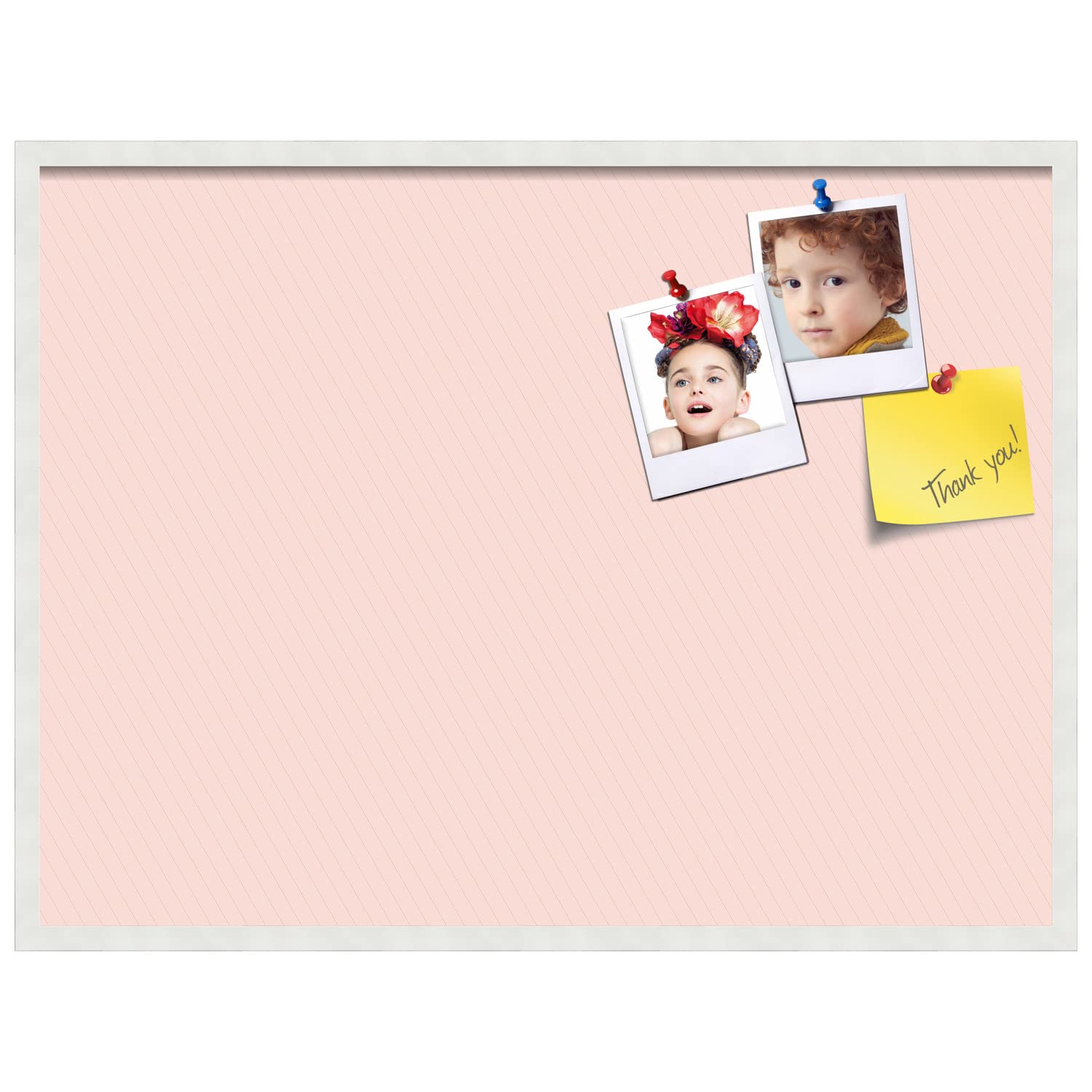 PinPix 40x30 Inch Cork Bulletin Board with Lux Stripes Grapefruit Design & Satin White Frame - Decorative Wall Pin Board for Home Office Decor, School Classroom, Dorm Room Organization & Message Display