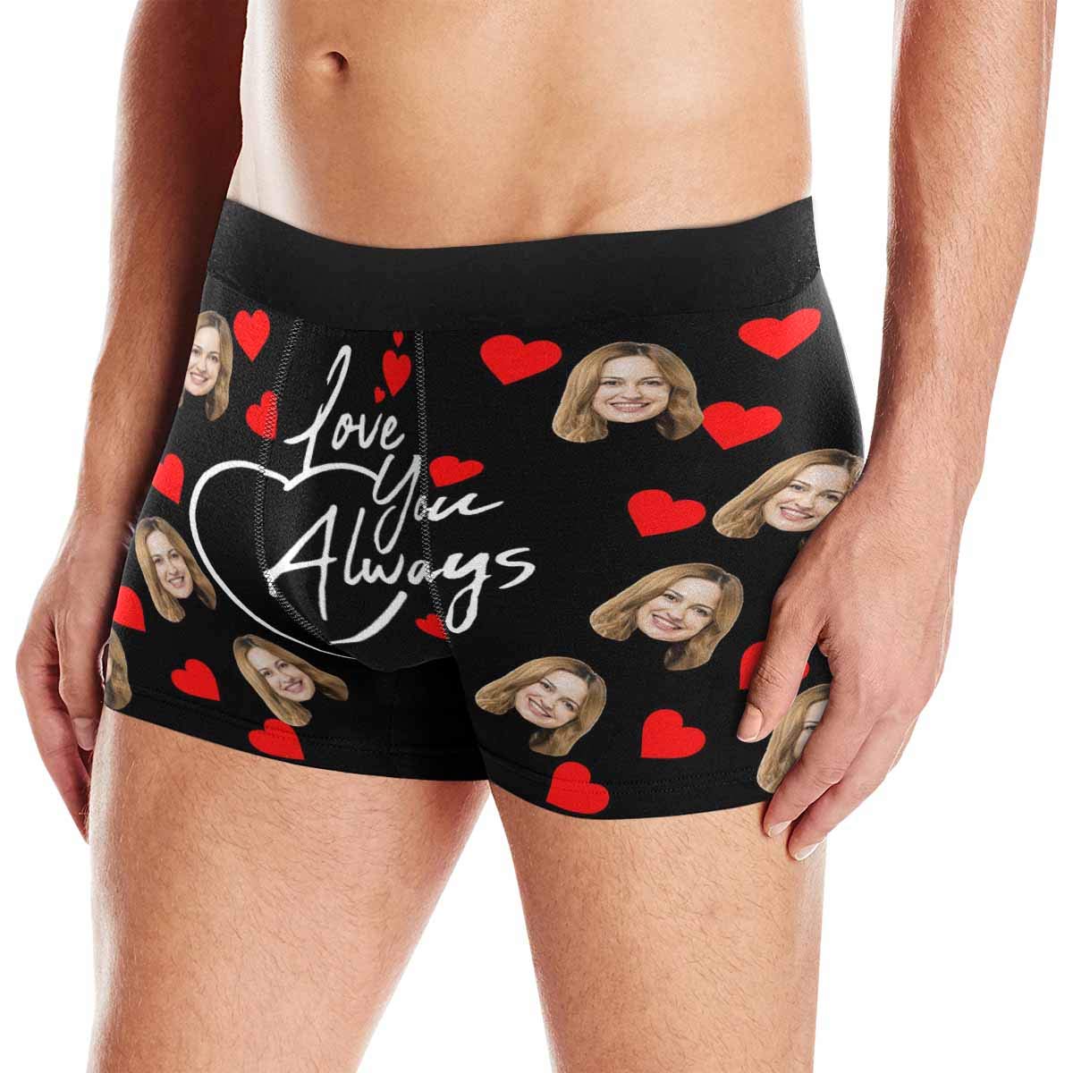 Custom Boxer Briefs for Men - Funny 'Love You Always' Underwear with Wife Face Print - Husband Gag Gift - Perfect for Anniversaries, Valentine's Day & Couple Gifts