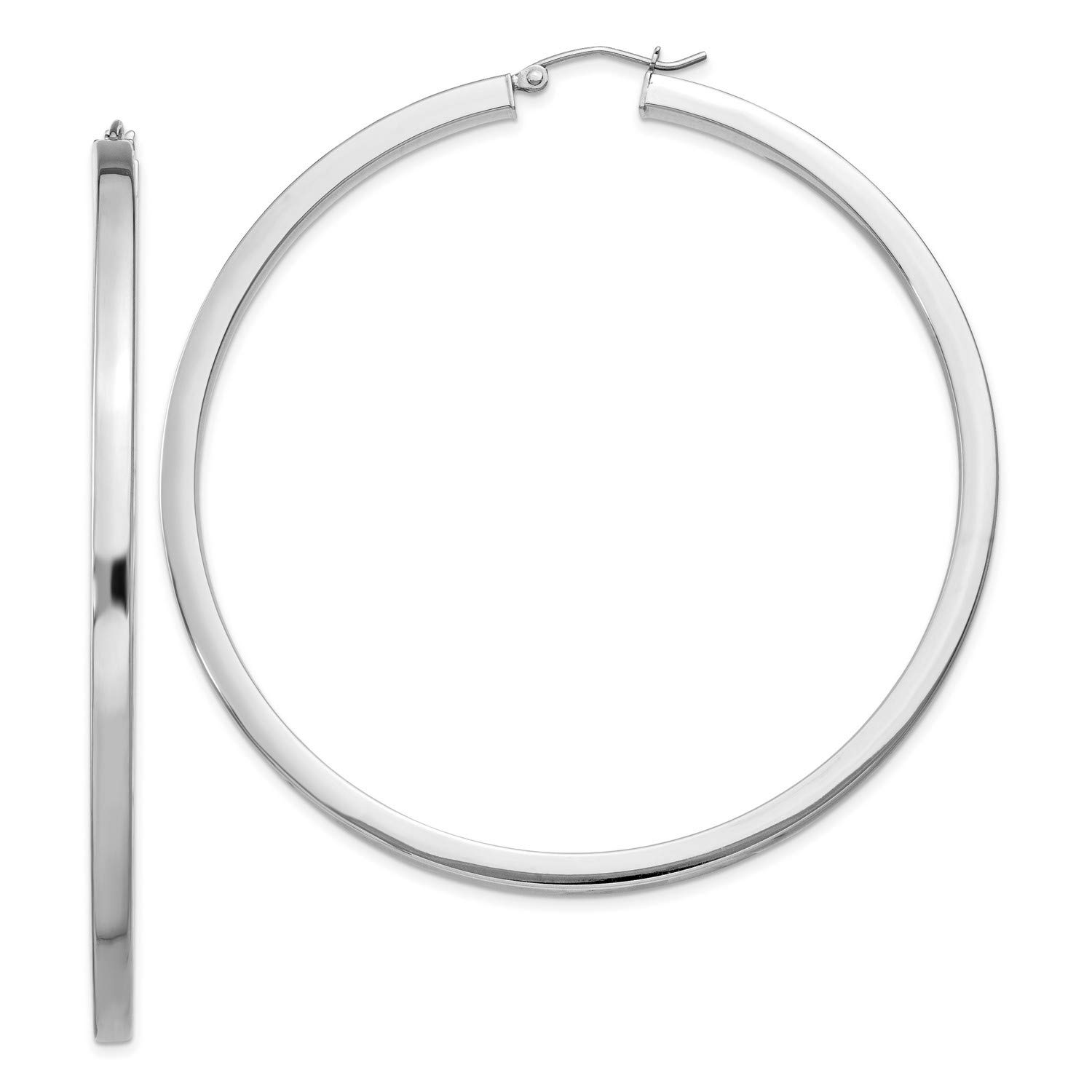Sterling Silver 2mm Rhodium Plated Large Square Tube Hoop Earrings - 67x65mm - Elegant Dangle Earrings for Women, Perfect for Parties, Weddings & Everyday Wear