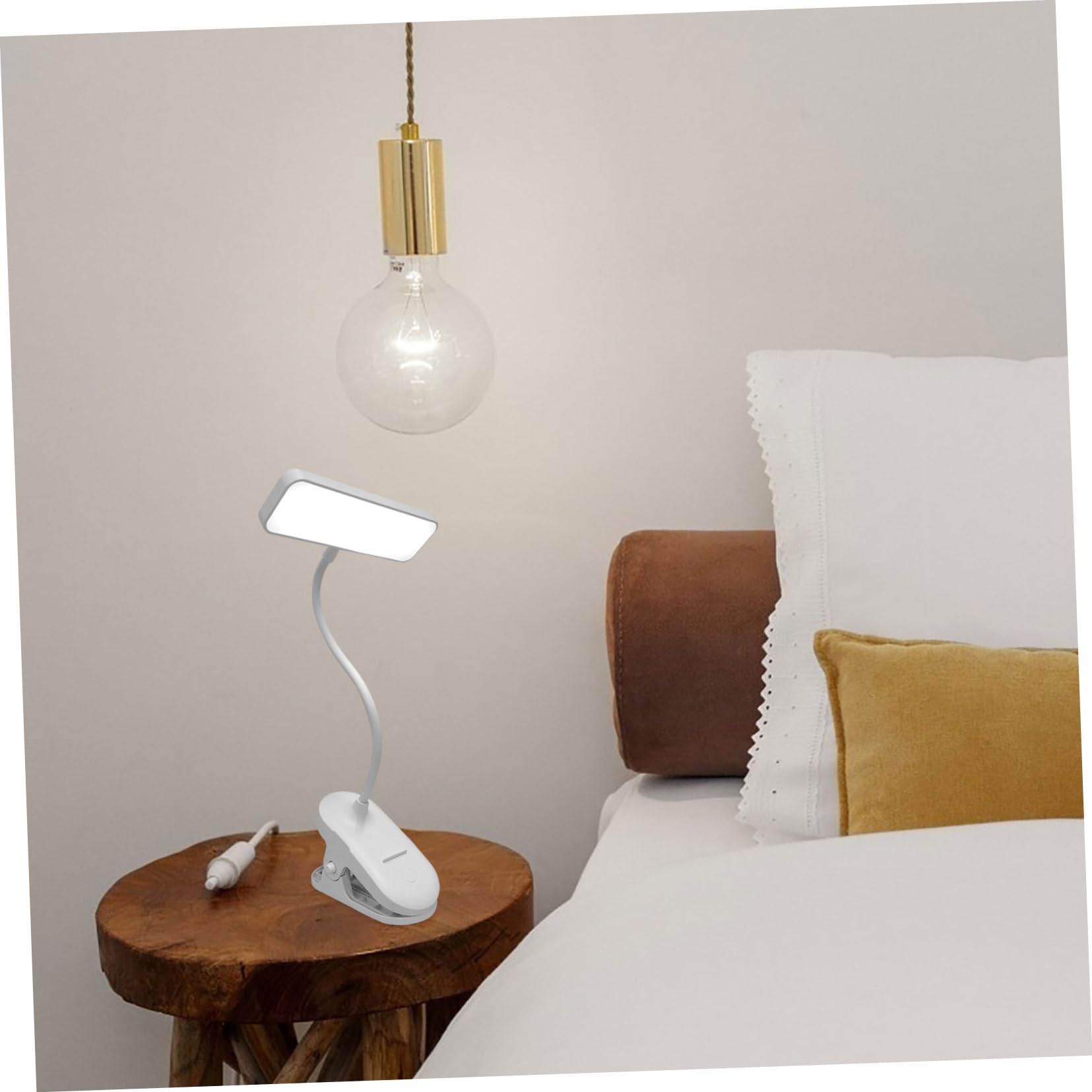 Veemoon Rechargeable LED Clip-on Table Lamp - 3 Brightness Levels, Portable Cordless Desk Light for Reading, Studying, Nightstand & Office Use