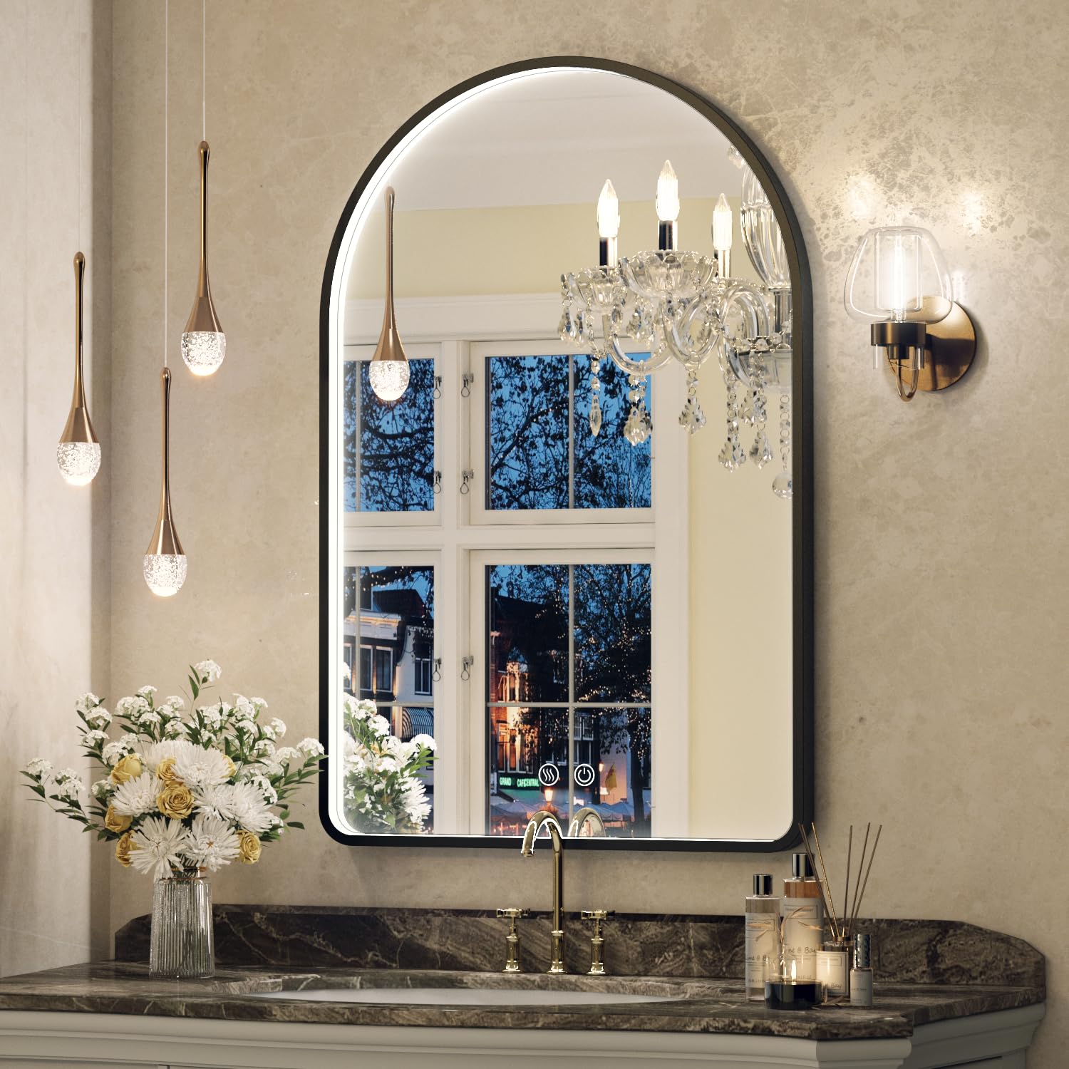 20X30 Inch Arched LED Bathroom Mirror with Anti-Fog & Dimmable Lights - Black Framed Vanity Mirror for Makeup, Shaving and Home Decor