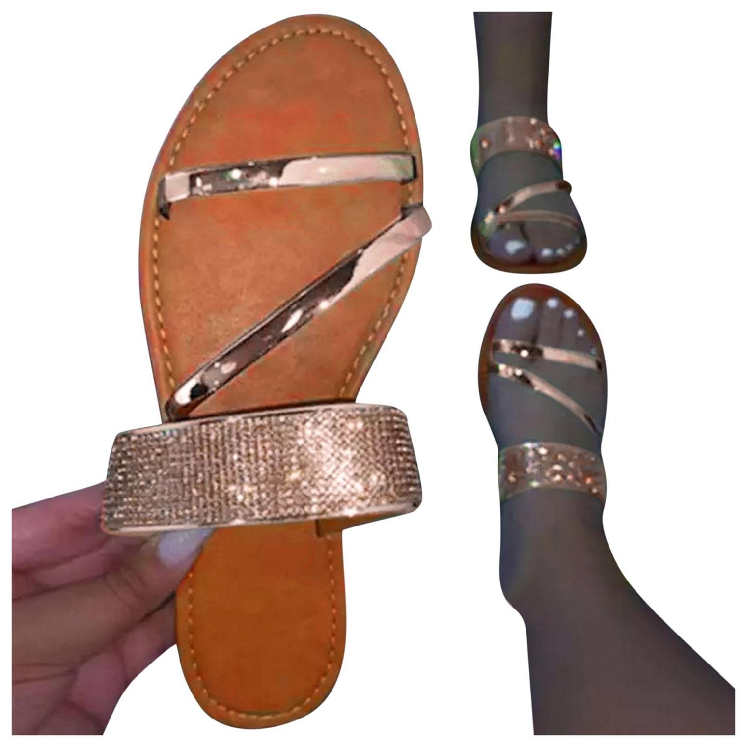 Women's Glitter Bling Wedge Sandals - Fashionable Slip-On Flat Summer Shoes for Dressy Occasions | Perfect for Beach, Parties & Casual Outings