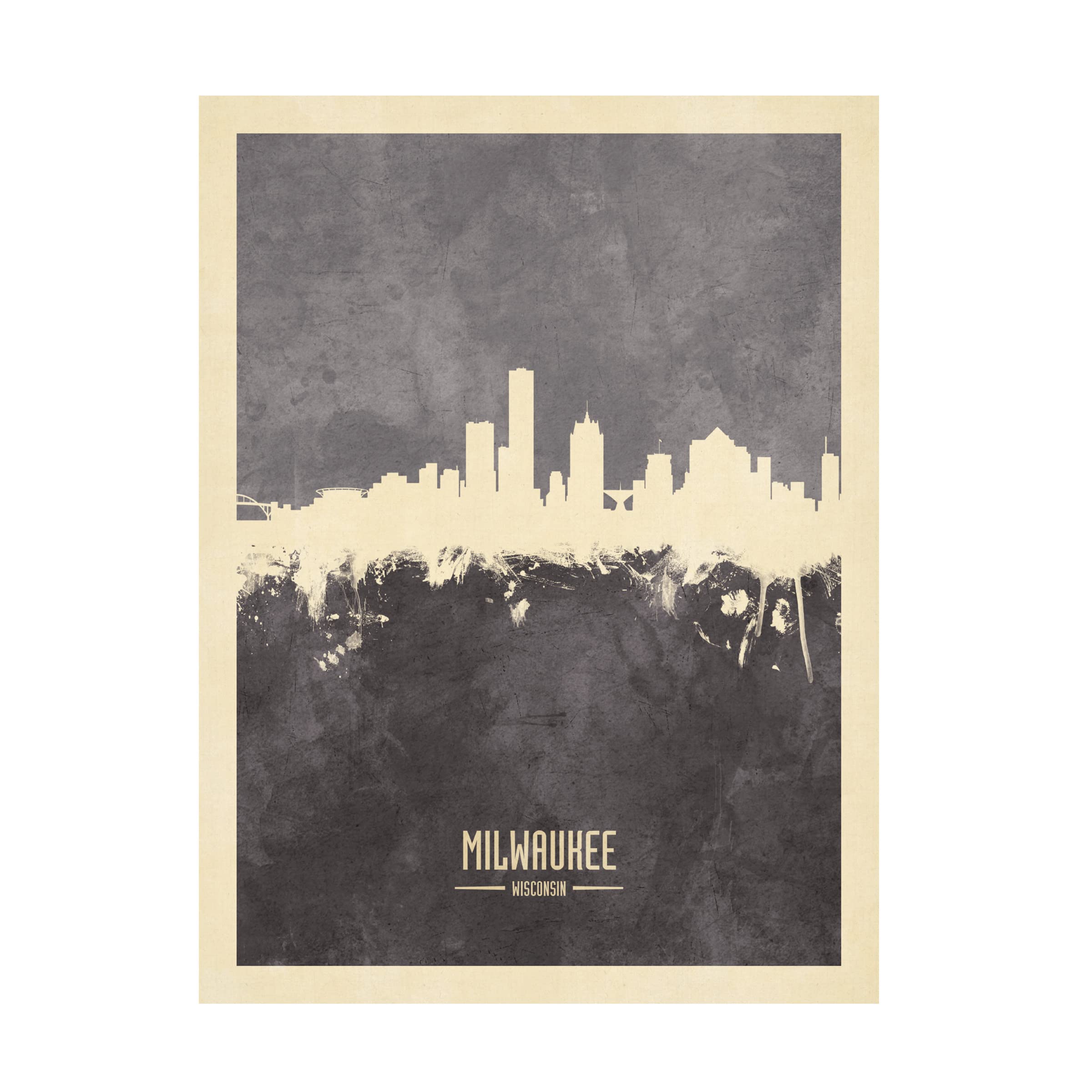 Michael Tompsett Milwaukee Wisconsin Skyline Gray Canvas Art Print - Modern Cityscape Wall Decor for Living Room, Office & Bedroom