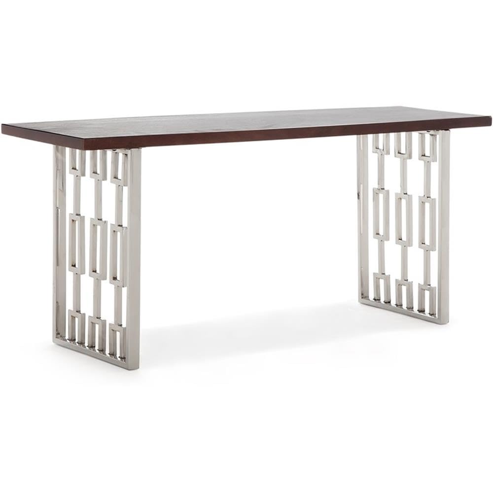 Lennox Contemporary Wood & Silver Metal Bench - Modern Living Room & Dining Table Seating with Chrome Art Deco Legs, Dark Walnut Brown - Perfect for Entryway, Bedroom, or Dining Room Decor