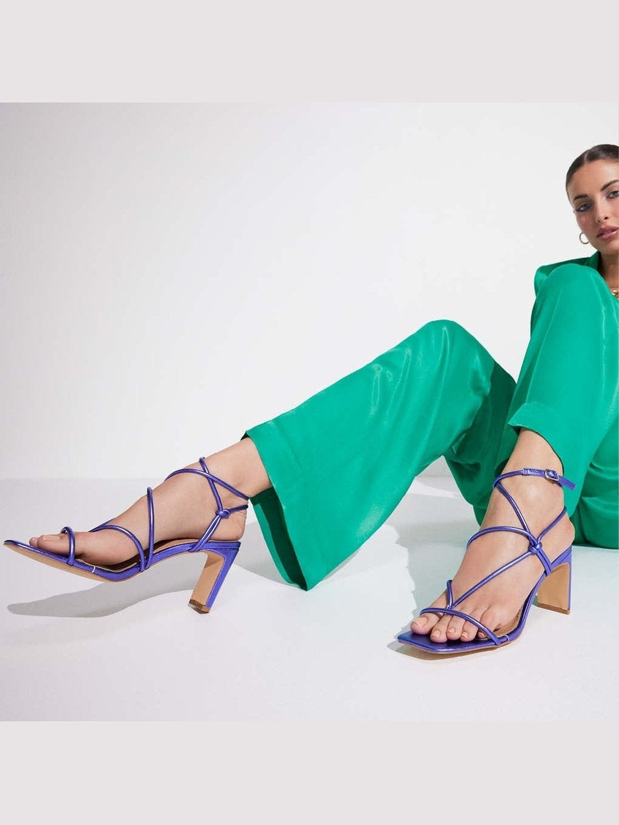 Kilby Block Heel Sandals for Women - Purple Metallic Leather Strappy Summer Shoes | Comfortable Dressy Heels for Weddings, Parties & Night Out