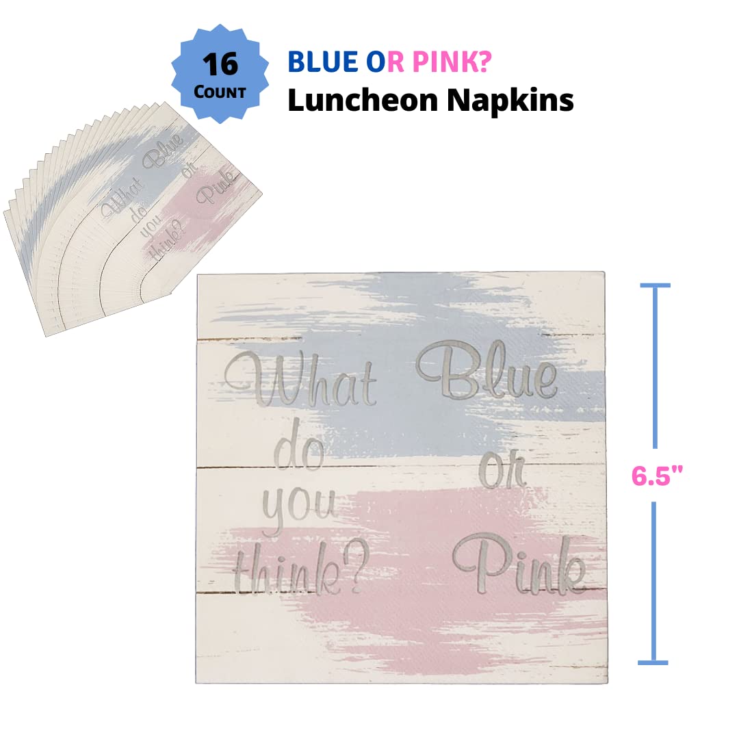 Blue or Pink Painted Shiplap Gender Reveal Party Supplies - 16-Piece Disposable Tableware Set with Plates, Napkins & Cups - Perfect for Baby Showers & Gender Announcement Parties