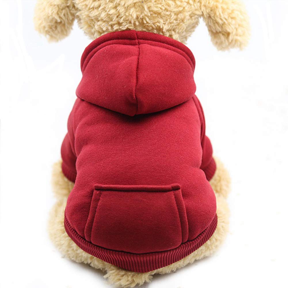 Jecikelon Winter Dog Hoodie Sweatshirt with Pockets - Warm Pet Clothes for Small Dogs, Chihuahua Coat & Puppy Cat Costume - X-Small, Wine Red - Perfect for Cold Weather Walks & Indoor Comfort