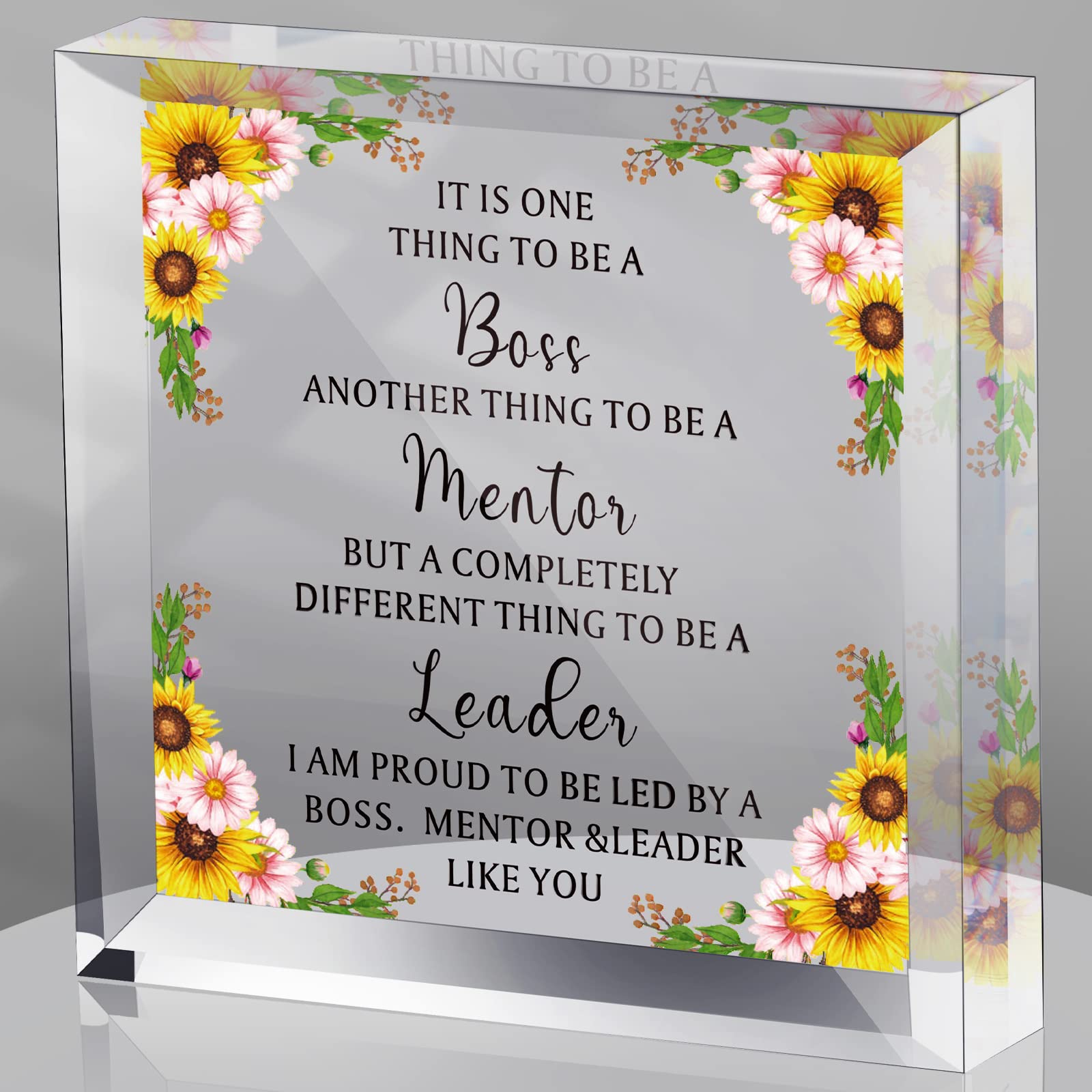 Blulu Acrylic Boss Gift Set - Leadership Appreciation Present for Women & Men, Office Desk Decor, Birthday & Going Away Gift (Sunflower Design) - Perfect for Boss Day, Retirement & Workplace Celebrations