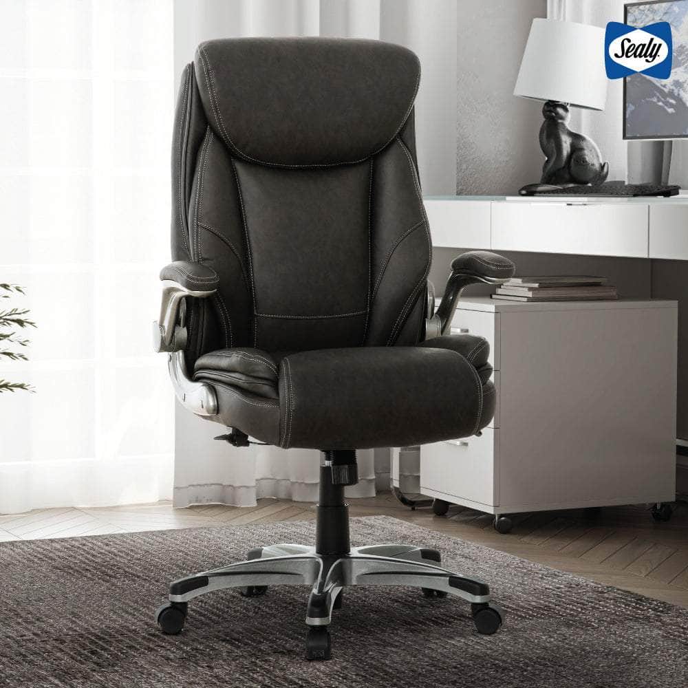 Sealy Ryder Bonded Leather Swivel High Back Executive Office Chair - Grey Ergonomic Desk Chair for Home & Office, Perfect for Long Work Hours, Gaming, and Conference Rooms