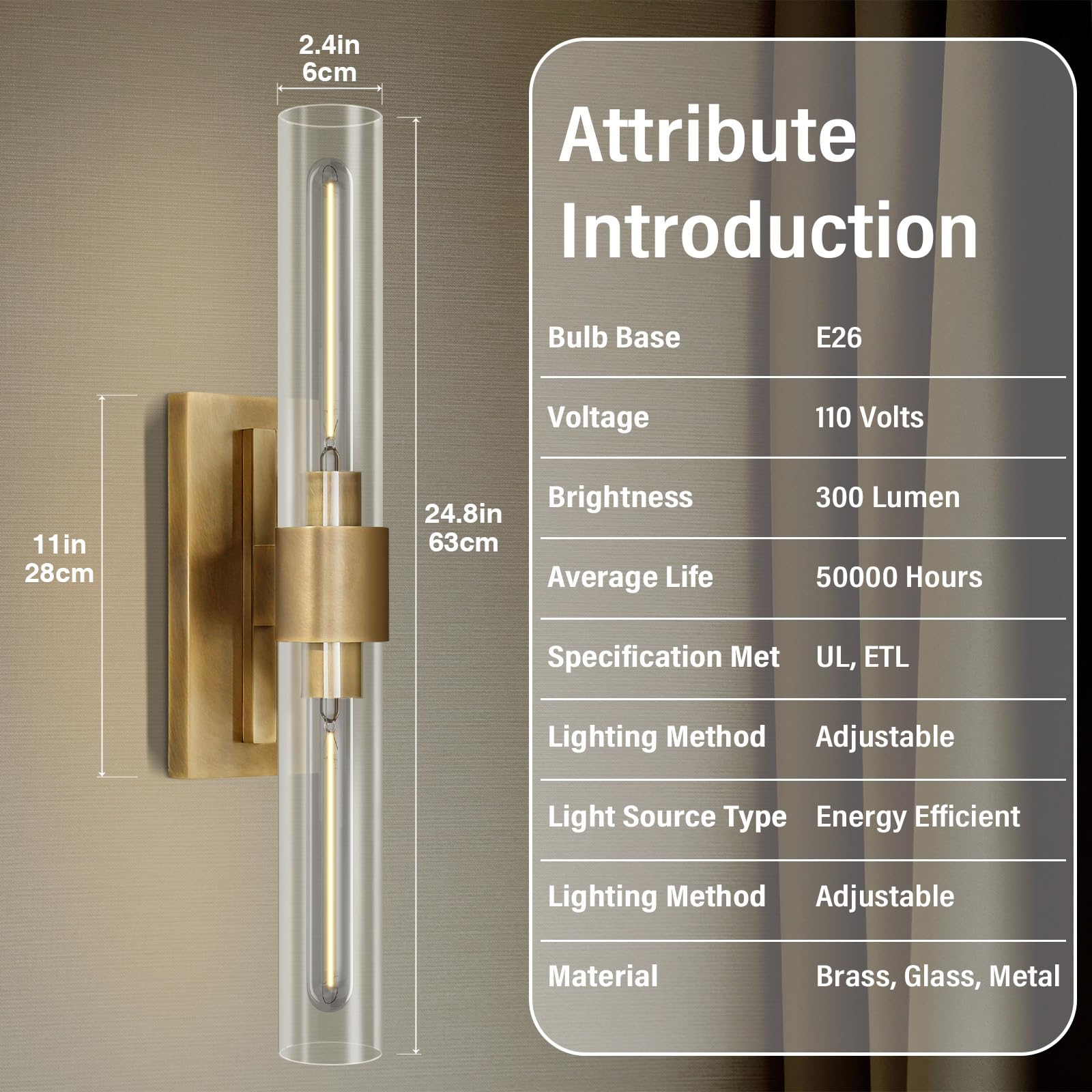 Elegant Gold Wall Sconces Set of 2 - 22.8