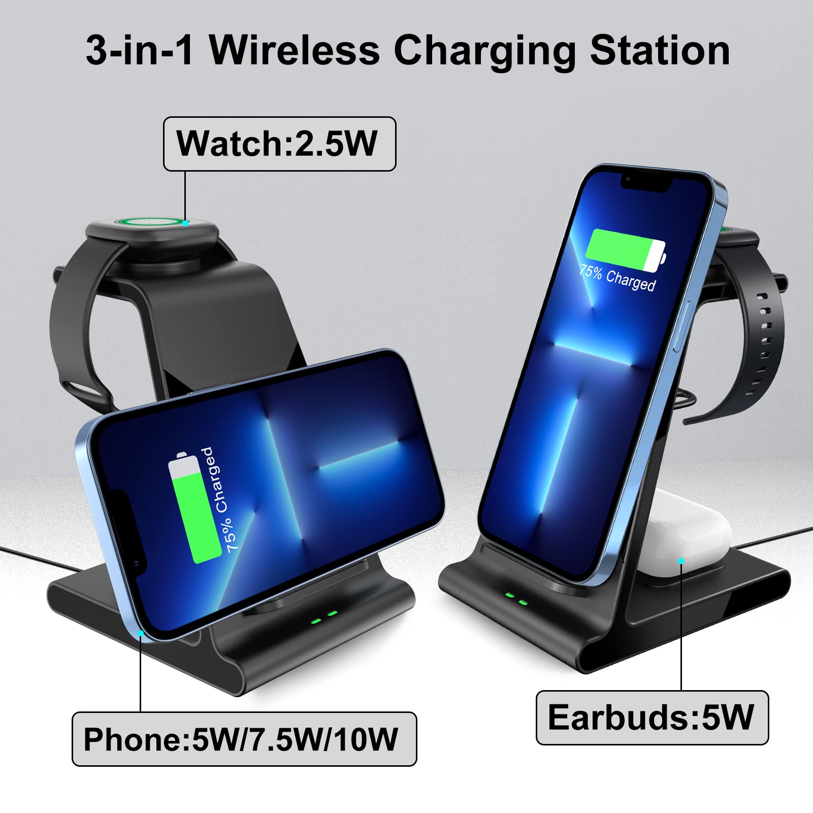 Google Pixel Watch 2 & Fitbit Versa 4/3/Sense 2 Wireless Charger | Fast Charging Station for Pixel 8 Pro/8/7 Pro/7/7A/6/6 Pro/5/4 & Galaxy S24 Ultra | Compatible with Pixel Buds Pro | Perfect for Home, Office & Travel