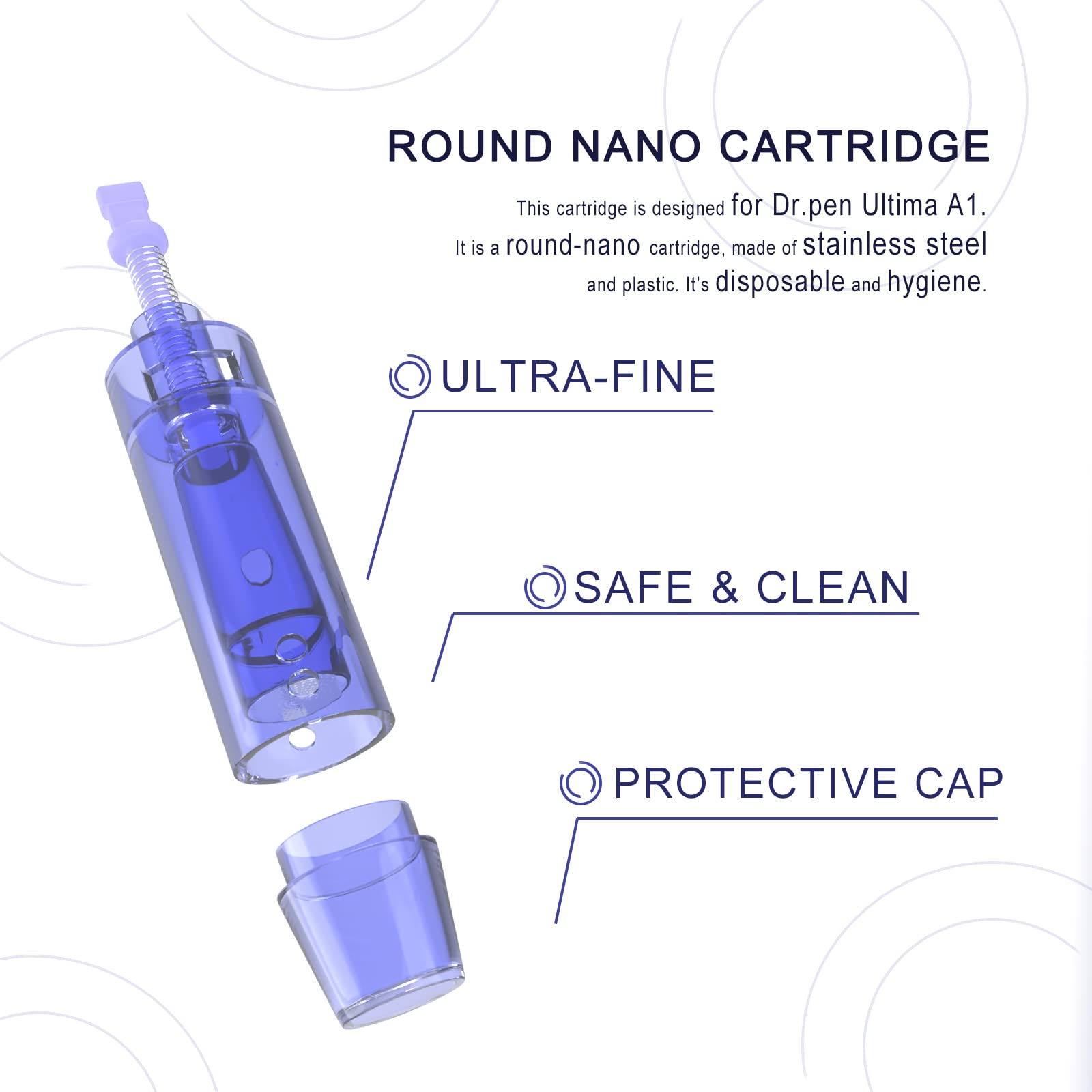 Dr. Pen A1 Cartridge Round Nano 10 Pieces - Disposable Needle Cartridges for Dr. Pen Ultima A1 Microneedling Device - Perfect for At-Home Skin Rejuvenation & Anti-Aging Treatments