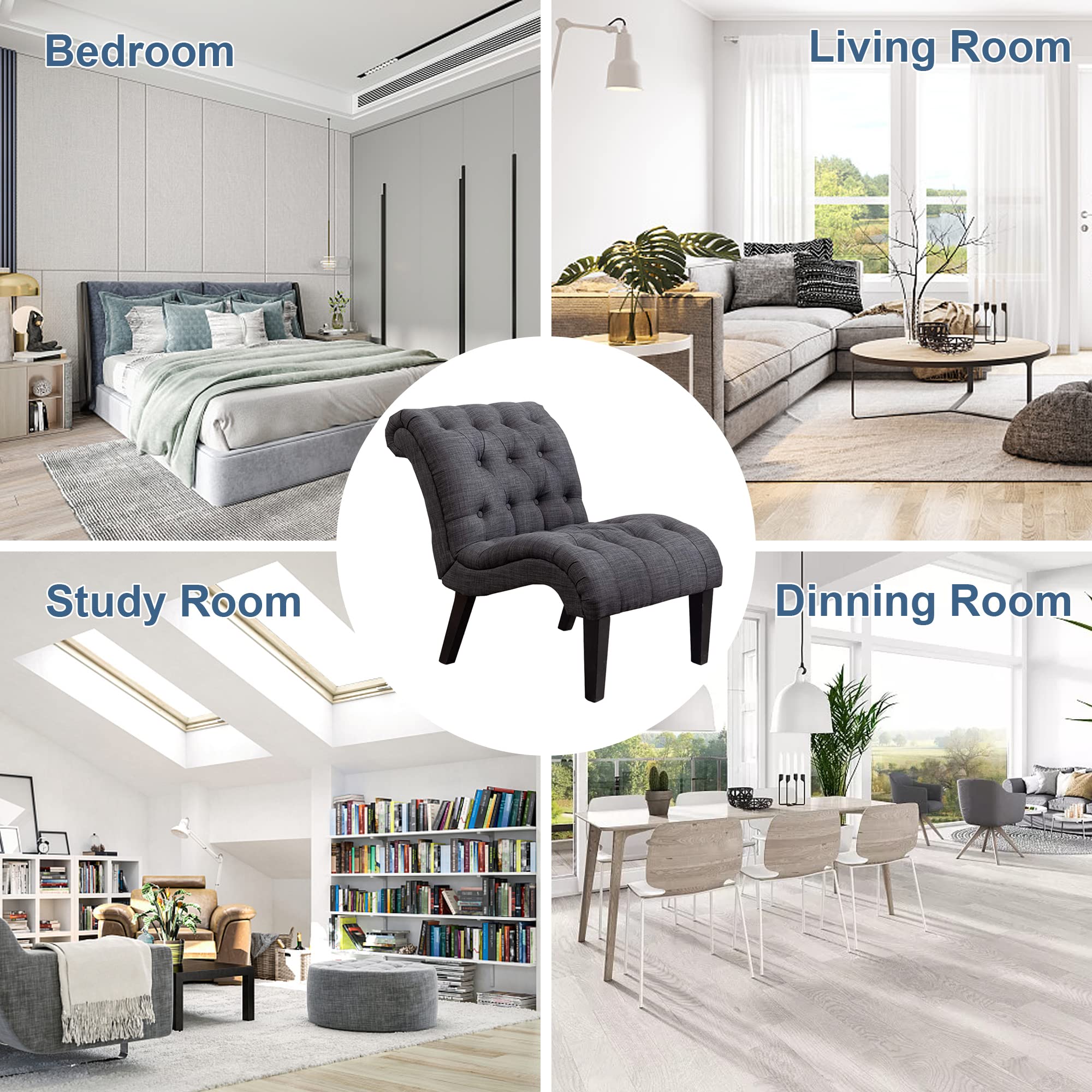 HAOBO Button Tufted Accent Chair - Armless Slipper Chair for Living Room, Bedroom & Dining Room - Modern Home Furniture Set of 2 - Perfect for Reading Nooks, Guest Seating & Small Spaces