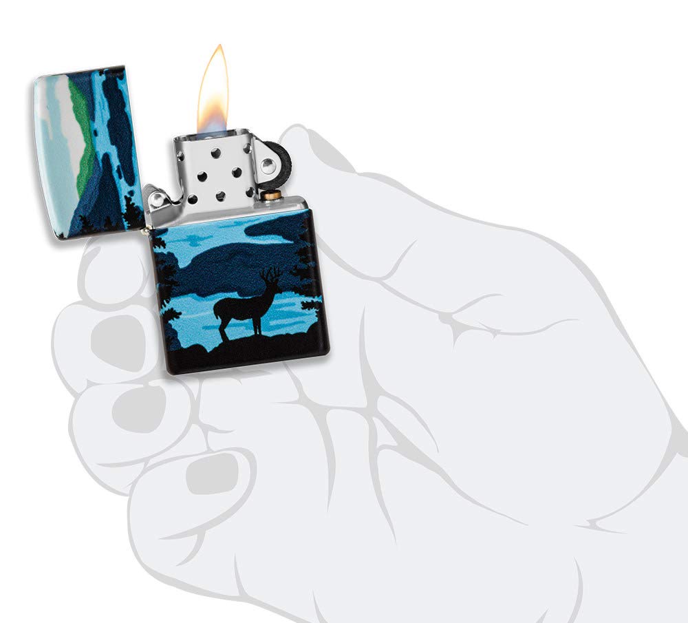 Zippo Deer Landscape 540 Color Design Windproof Pocket Lighter - Perfect for Camping, Hiking & Outdoor Adventures