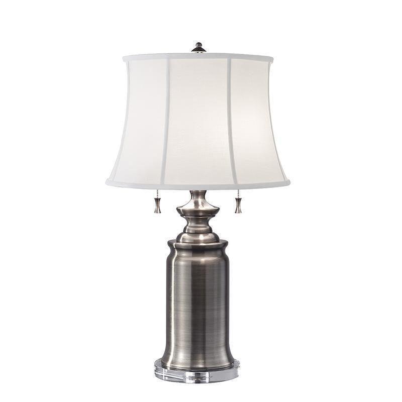 Feiss Stateroom Switched Nickel Table Lamp with White Shade - Vintage Industrial Desk Light for Living Room, Bedroom & Office Decor