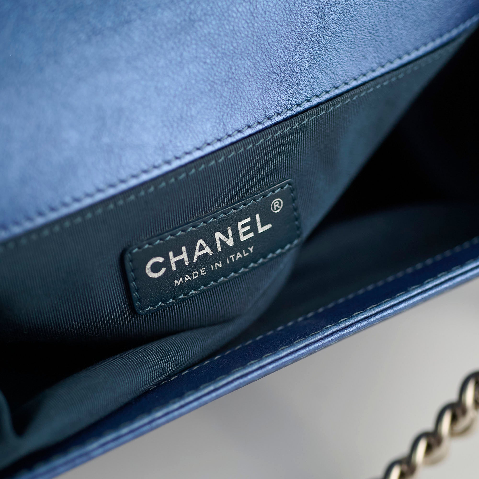 Chanel Old Medium Boy Bag in Metallic Blue - Luxury Crossbody Handbag for Women, Perfect for Evening Events & Date Nights
