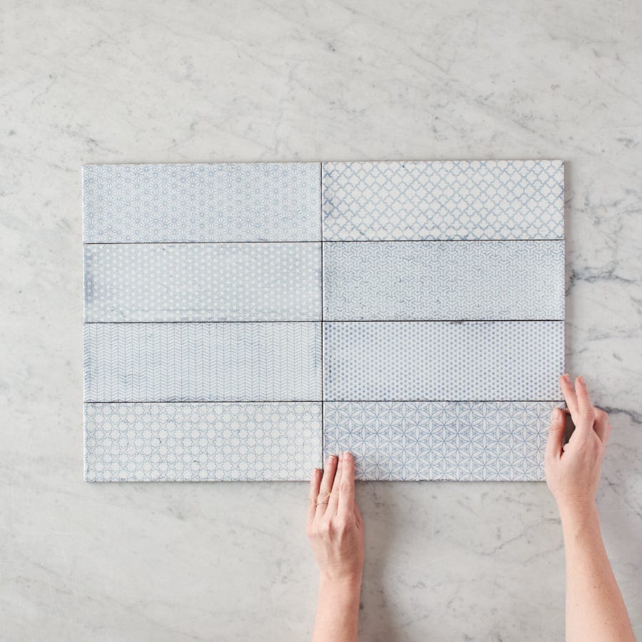 Lennox Head Gloss Blue Pattern Tile - Premium Ceramic Wall & Floor Tiles for Bathroom, Kitchen & Backsplash - Waterproof & Easy to Clean